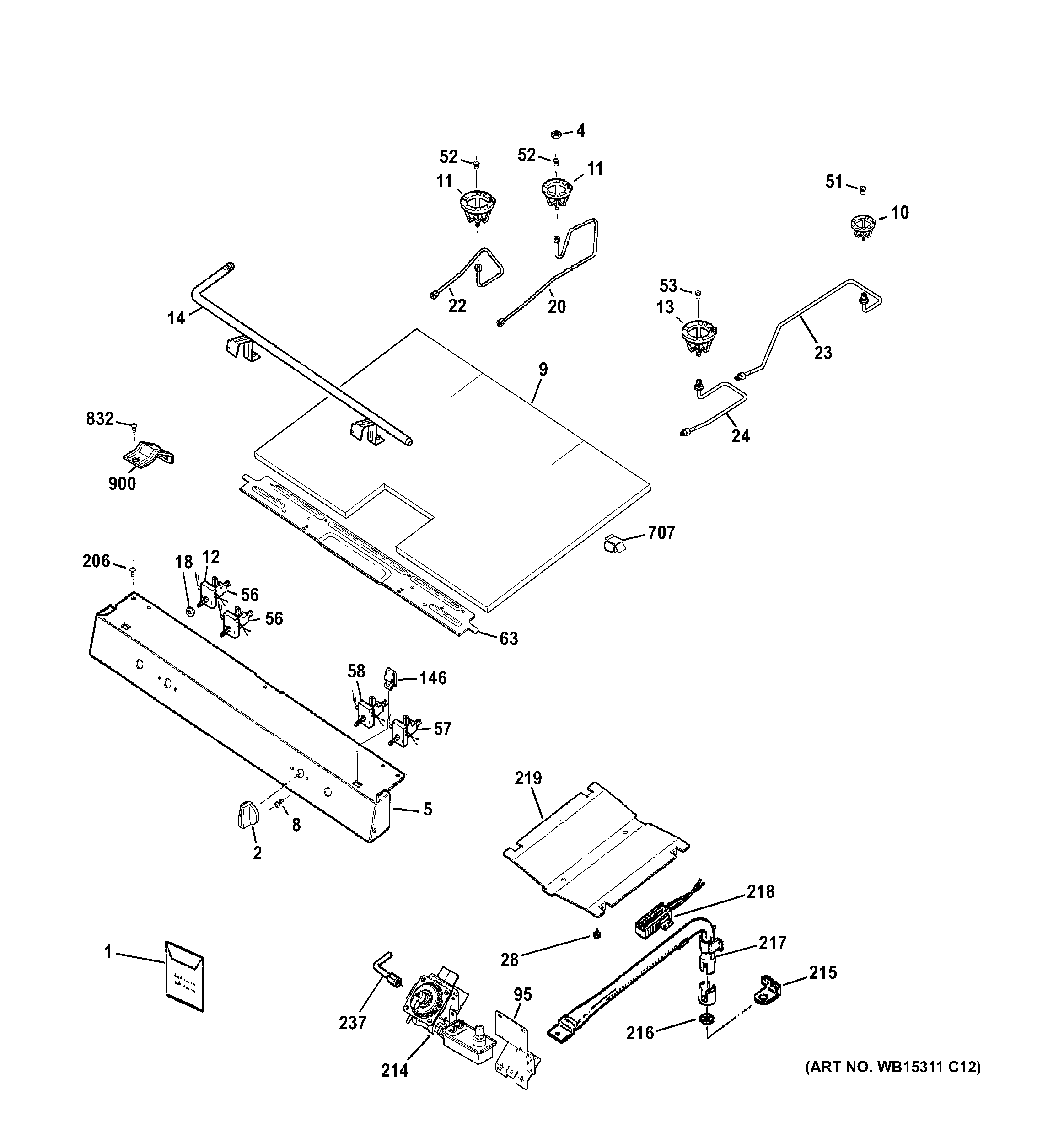 GE JGBS60DEF1WW gas & burner parts diagram