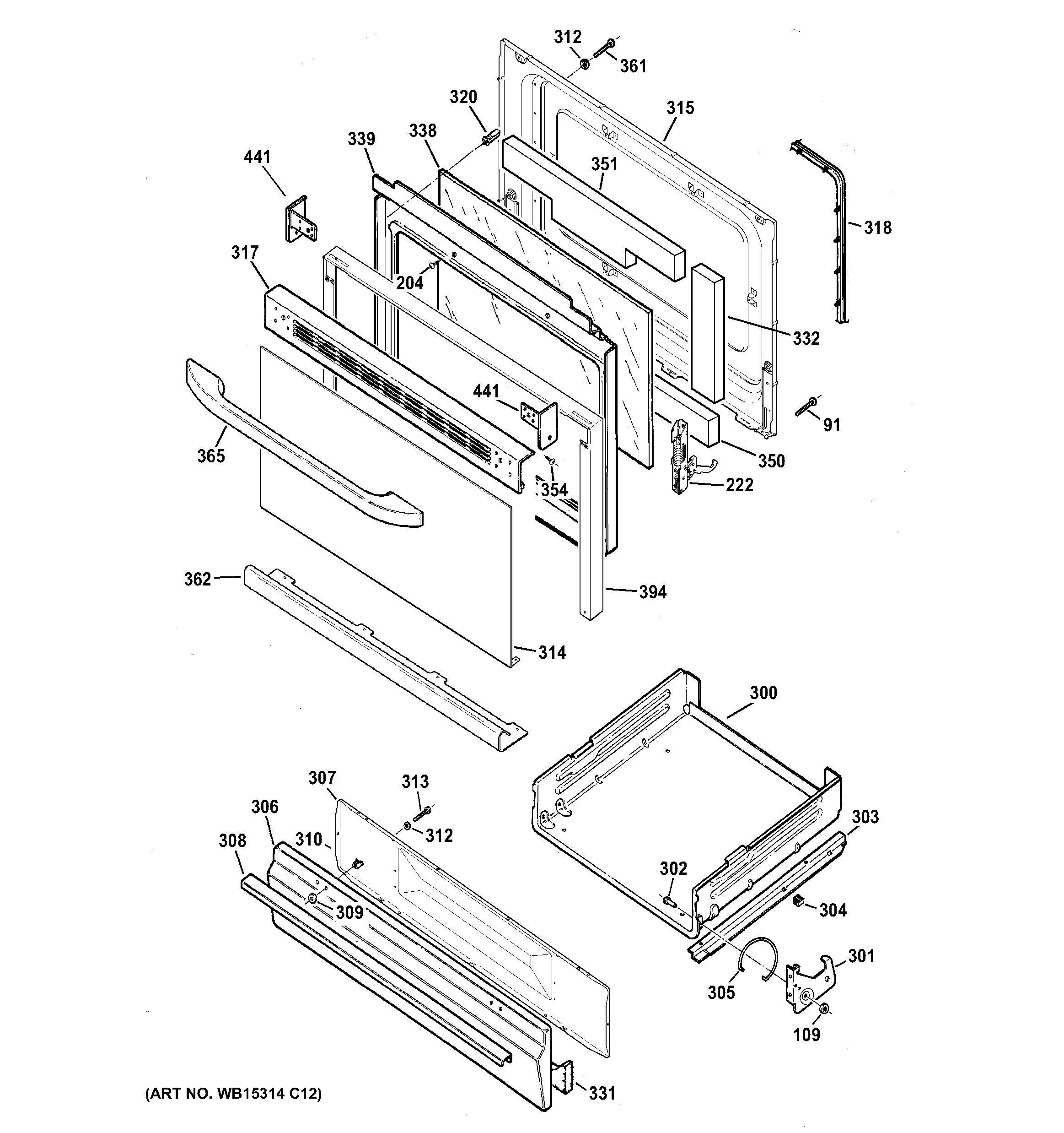GE JGBS60DEF1WW door & drawer parts diagram