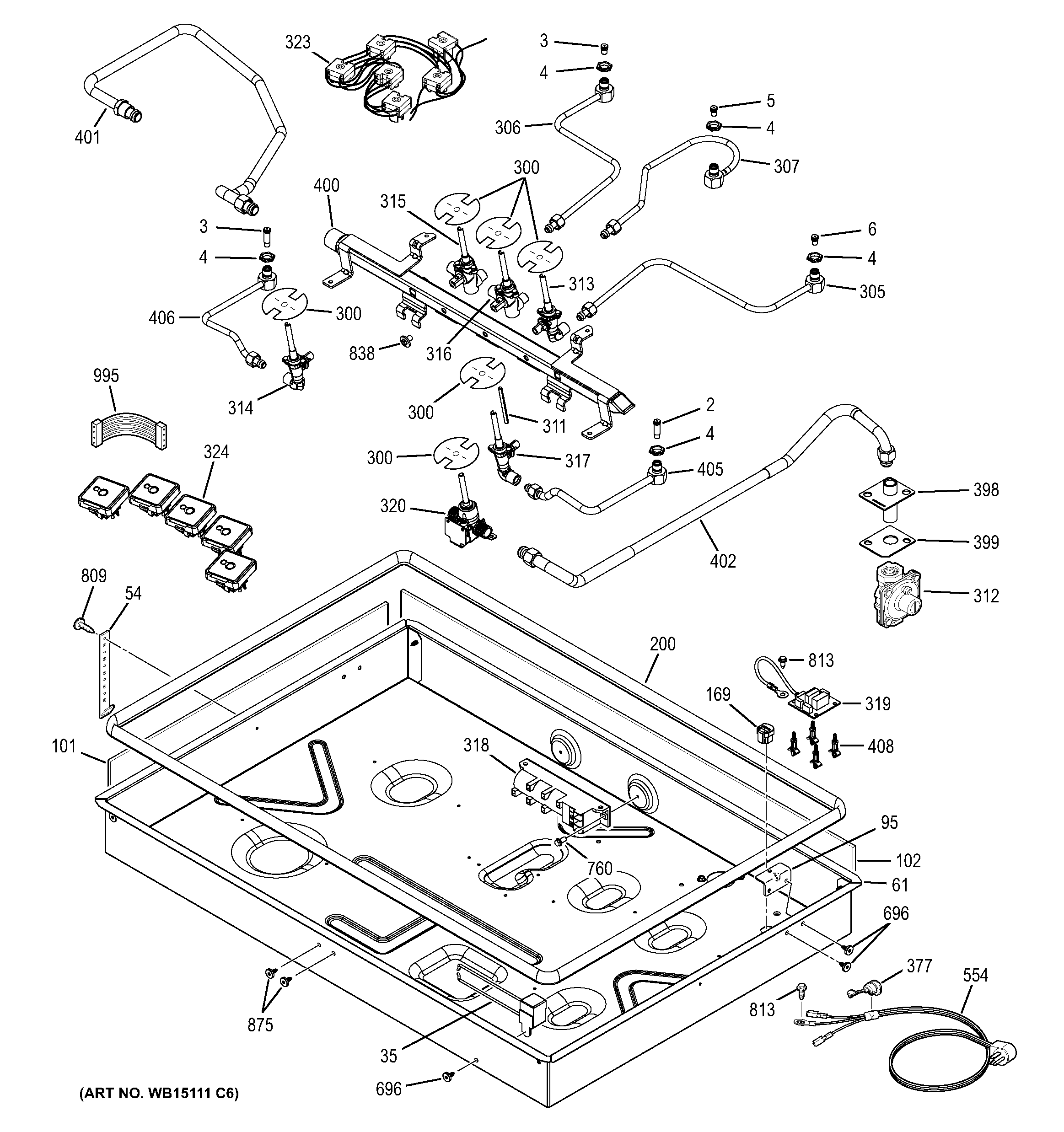 GE PGP976DET2WW gas & burner parts diagram