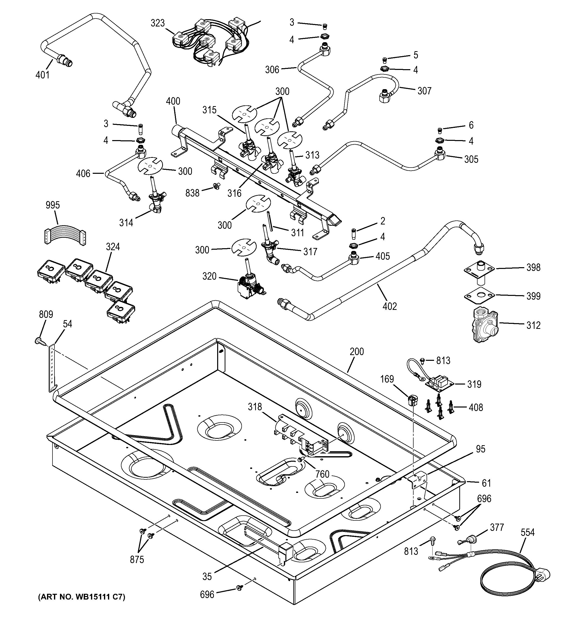 GE PGP976DET4WW gas & burner parts diagram