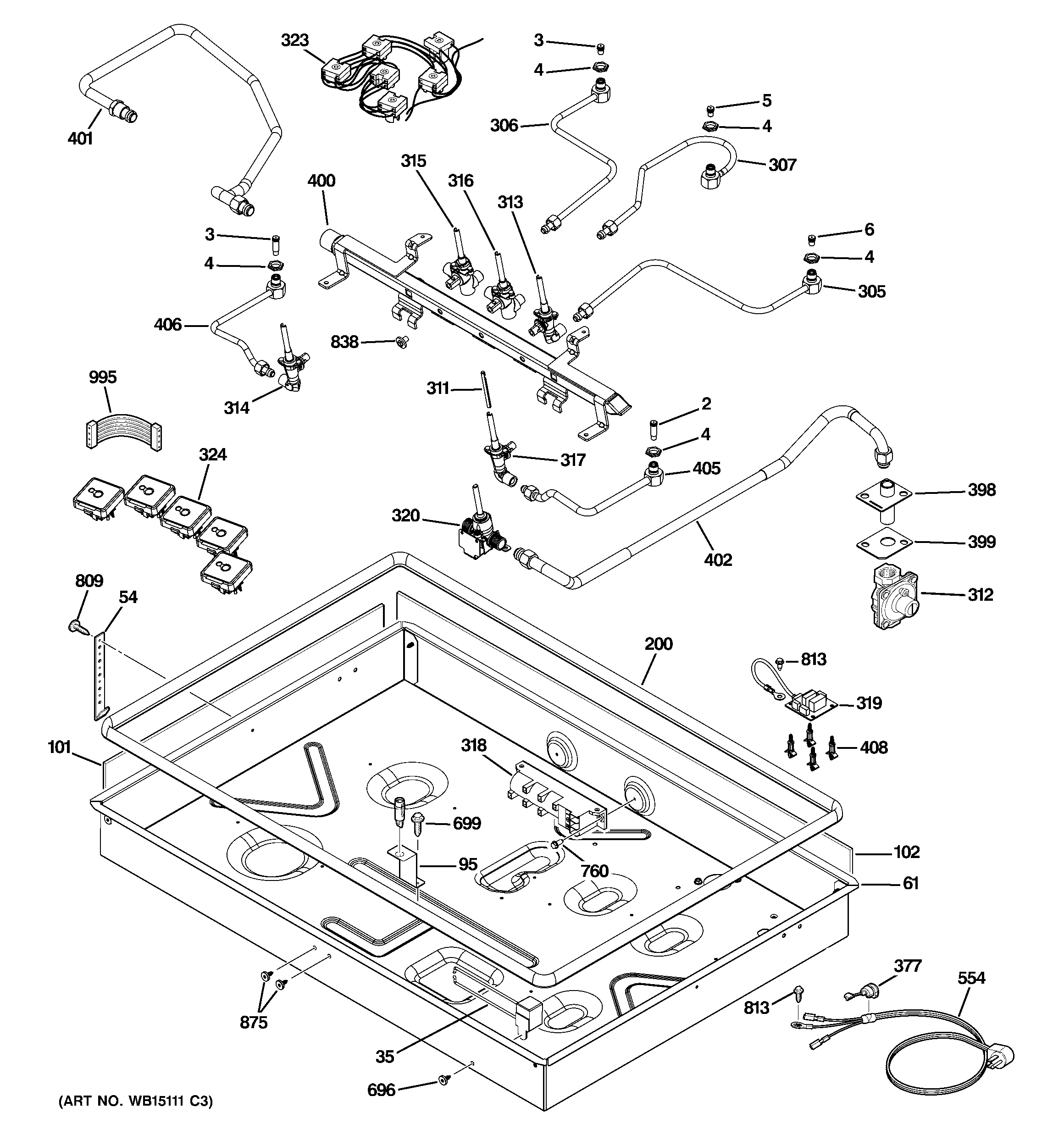 GE PGP976SET1SS gas & burner parts diagram