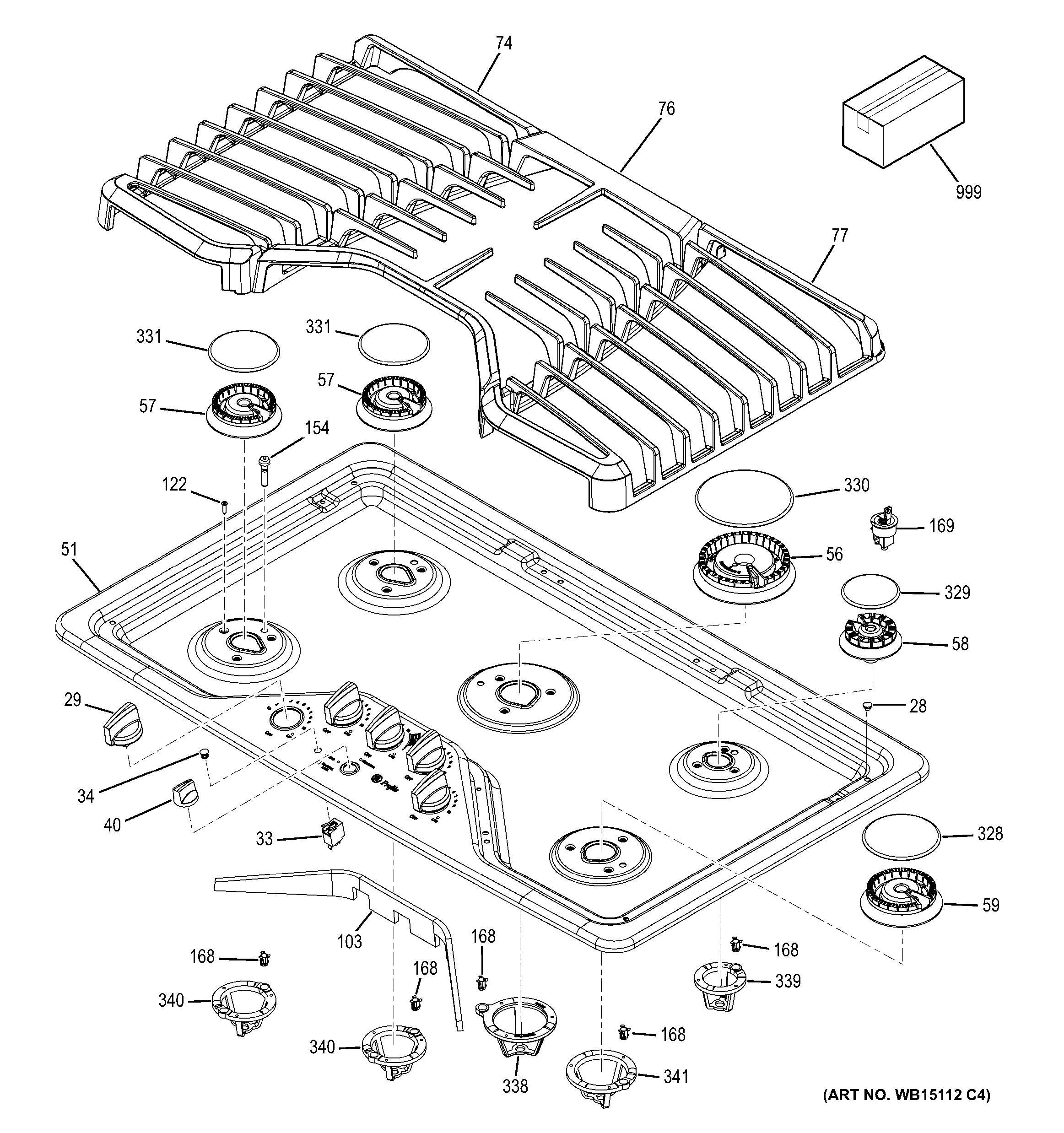 GE PGP976SET4SS control panel & cooktop diagram