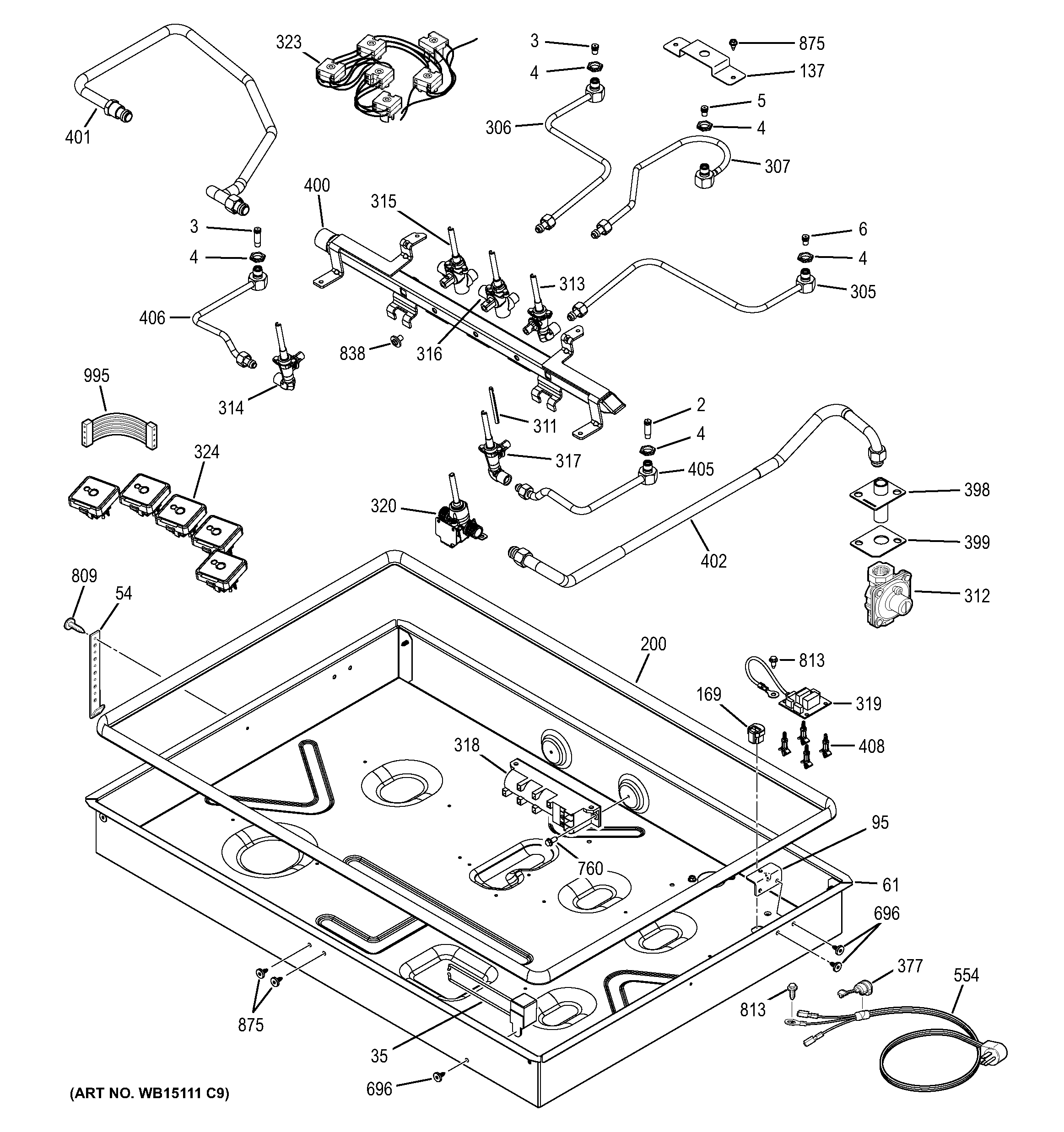 GE PGP976SET5SS gas & burner parts diagram