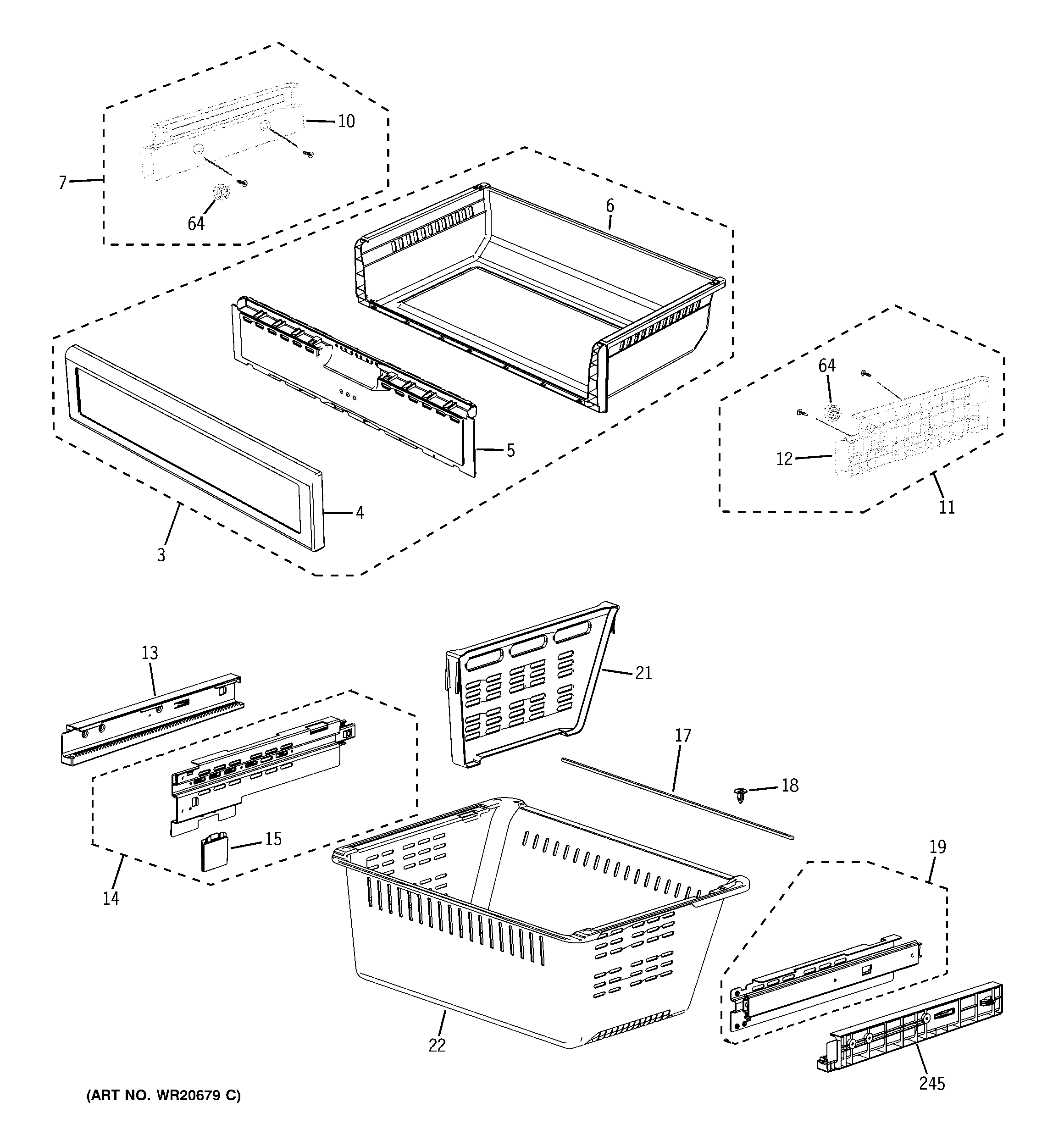 GE GFSF6KKYBBB freezer shelves diagram