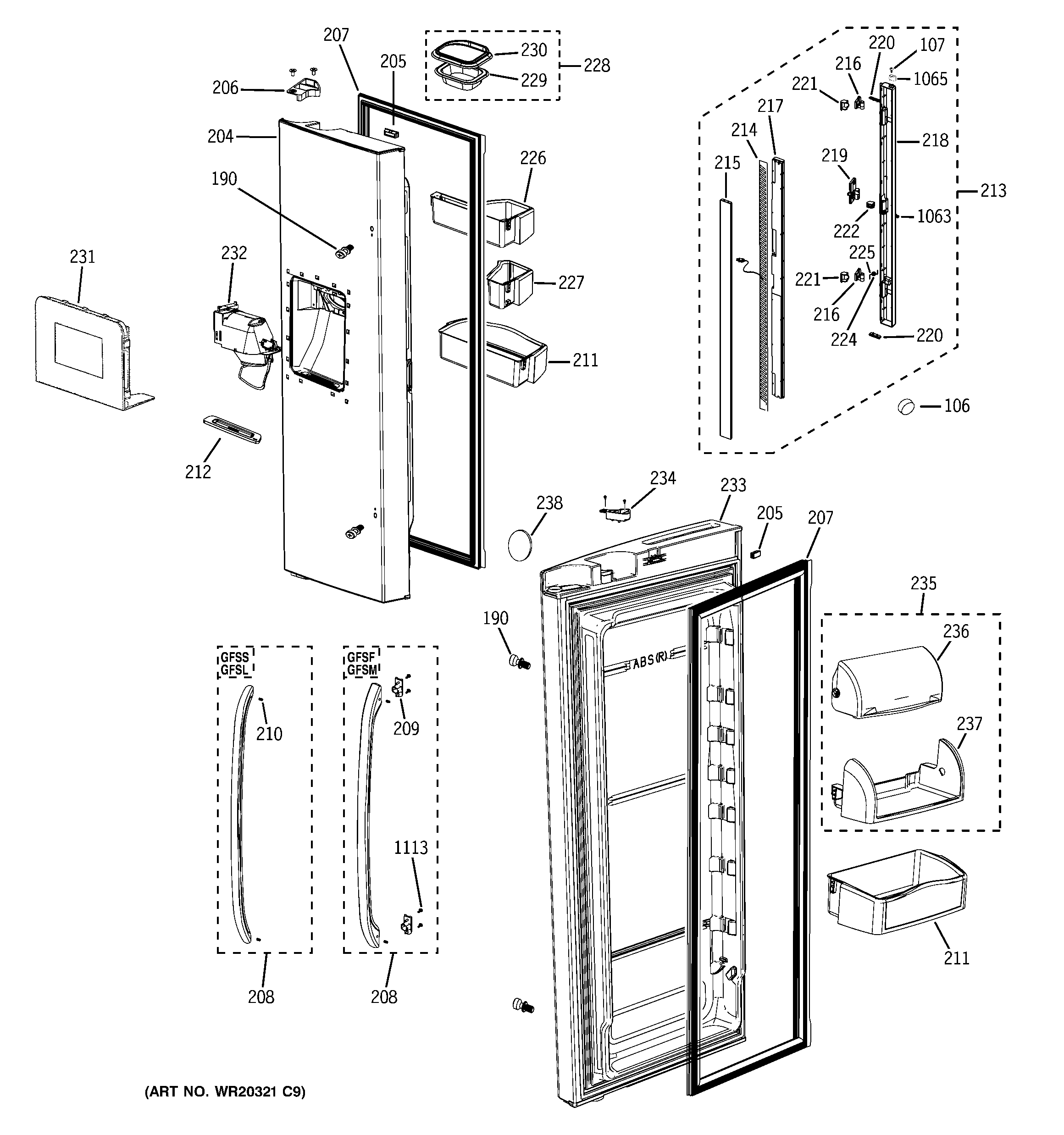 GE GFSF6KKYBWW fresh food doors diagram