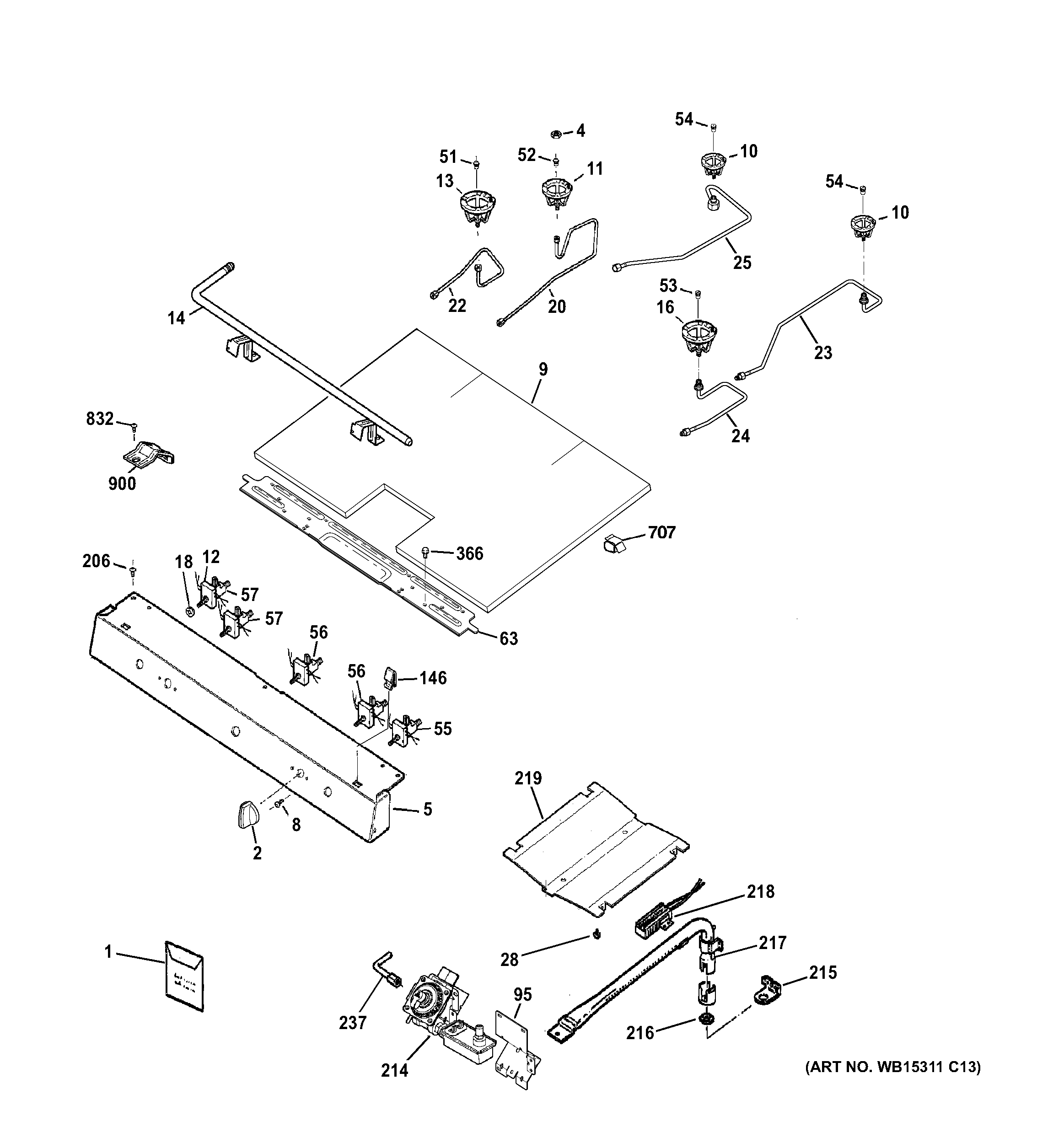 GE JGBS64DEF1BB gas & burner parts diagram
