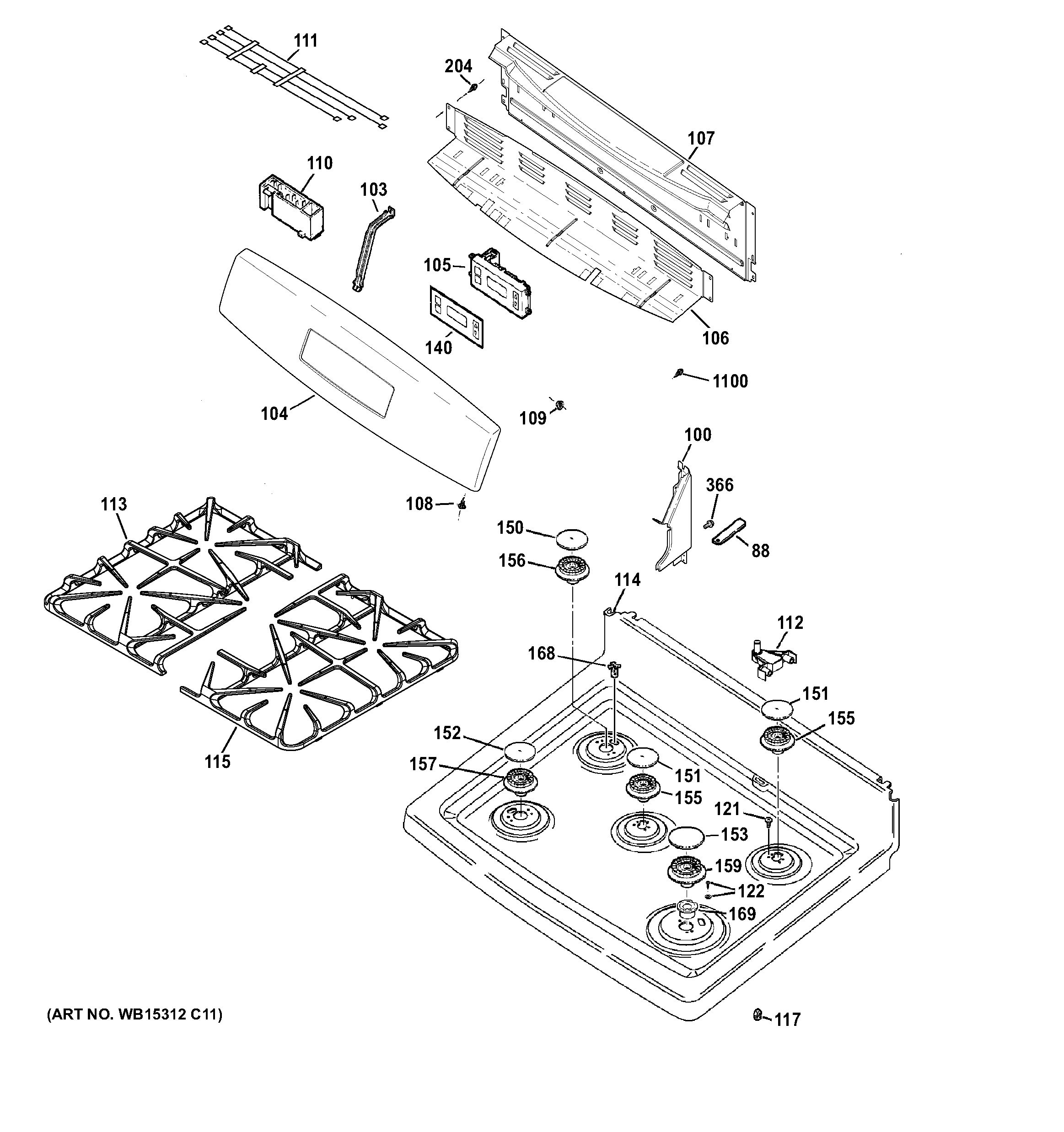 GE JGBS64DEF1WW control panel & cooktop diagram
