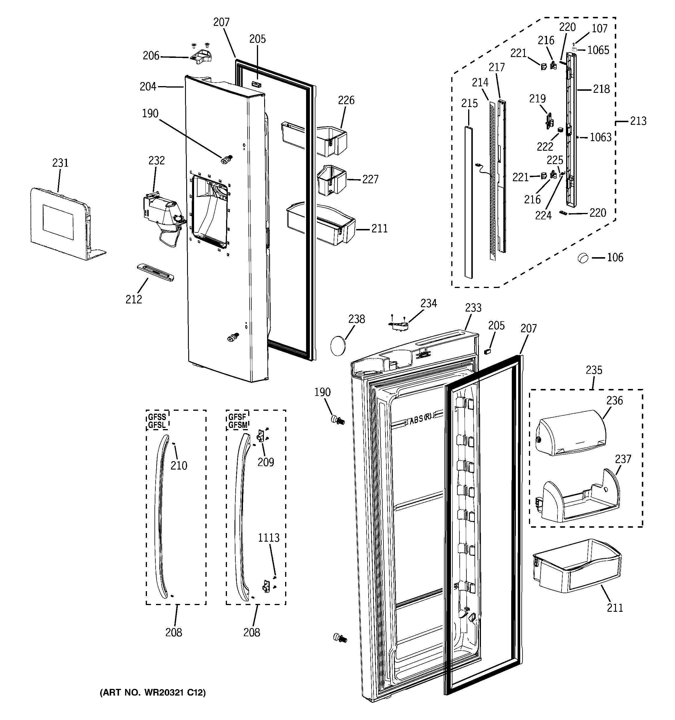 GE GFSF6KKYCBB fresh food doors diagram