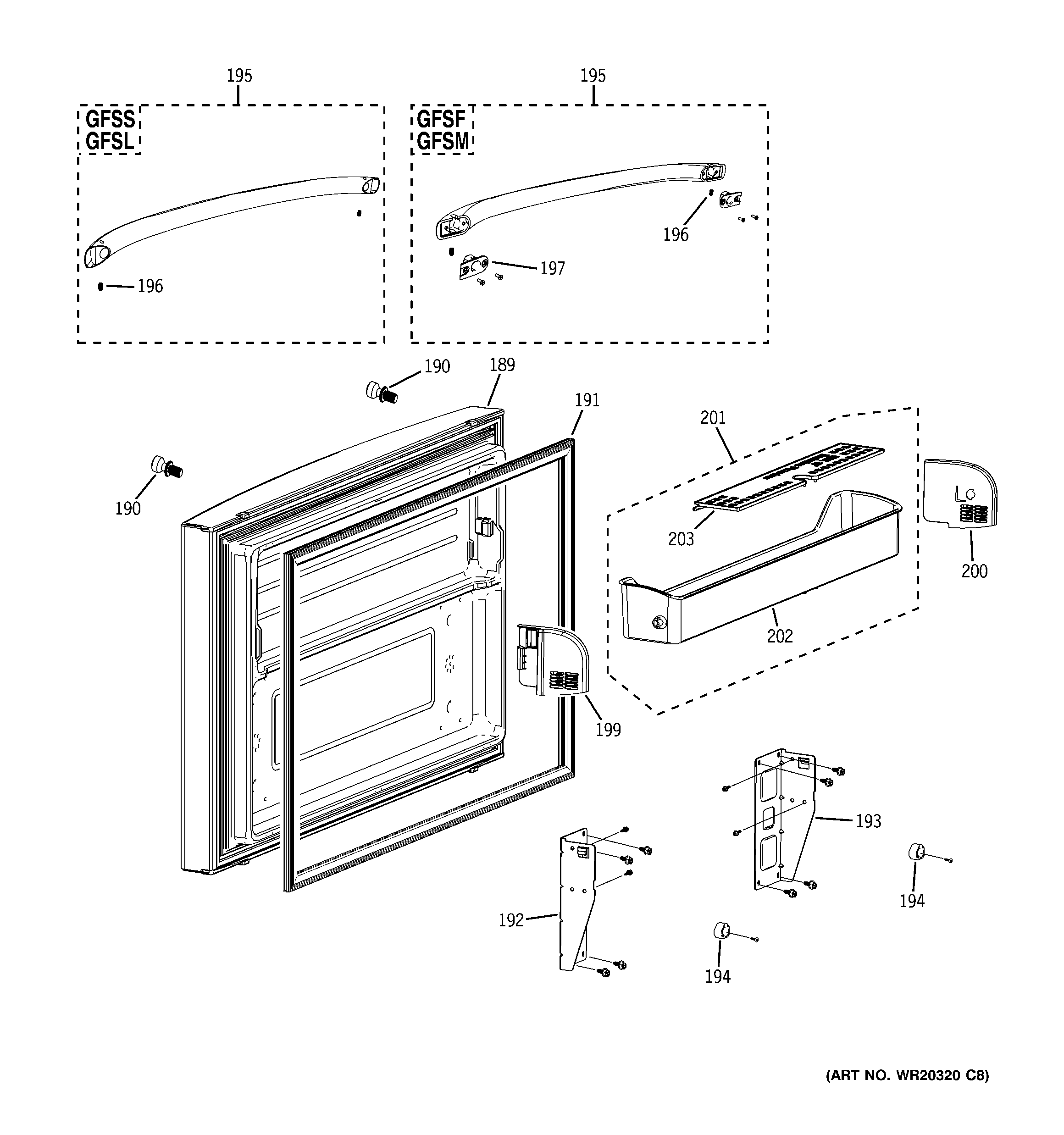 GE GFSF6KKYEWW freezer door diagram