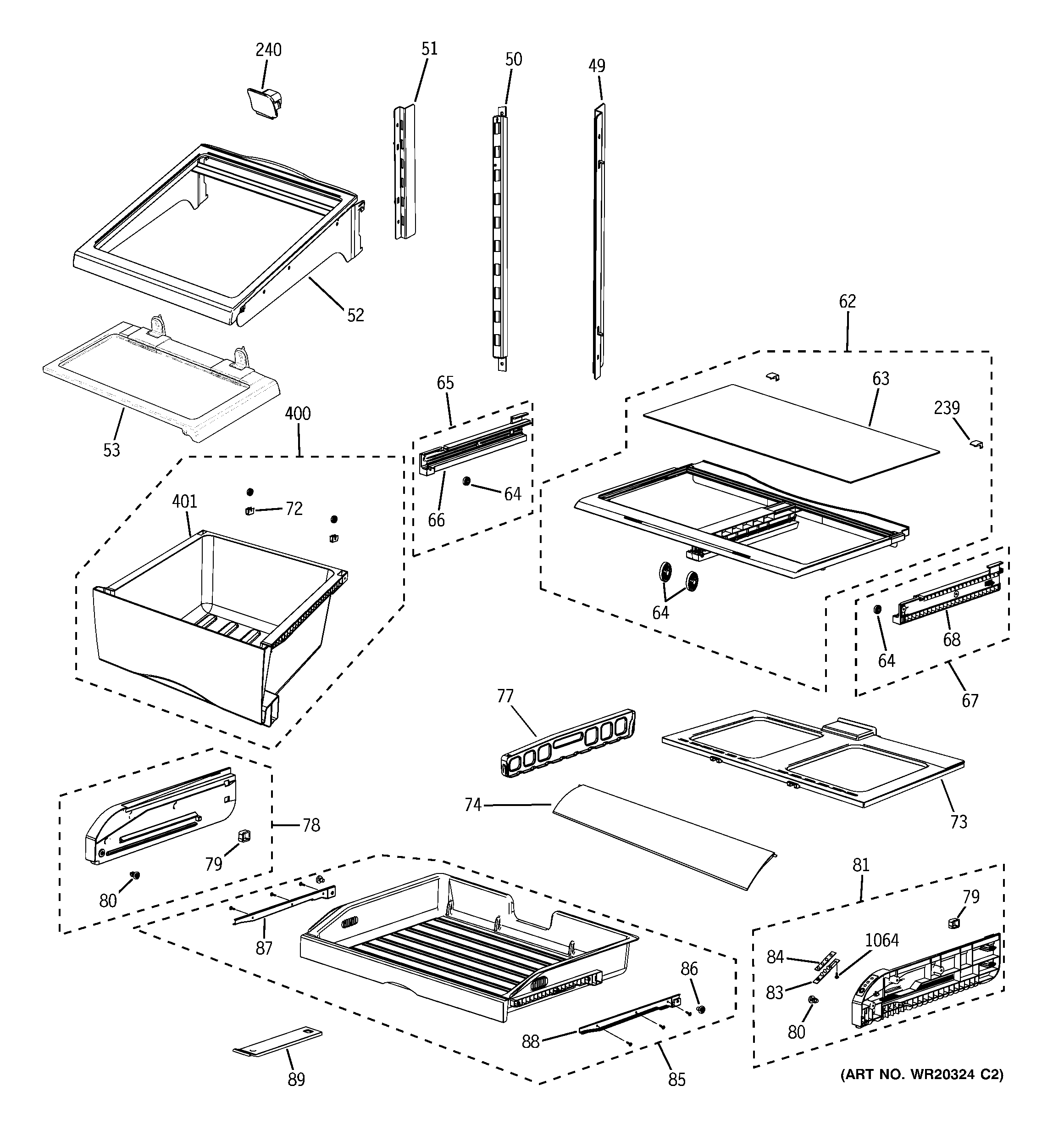 GE GFSF6KKYEWW fresh food shelves diagram