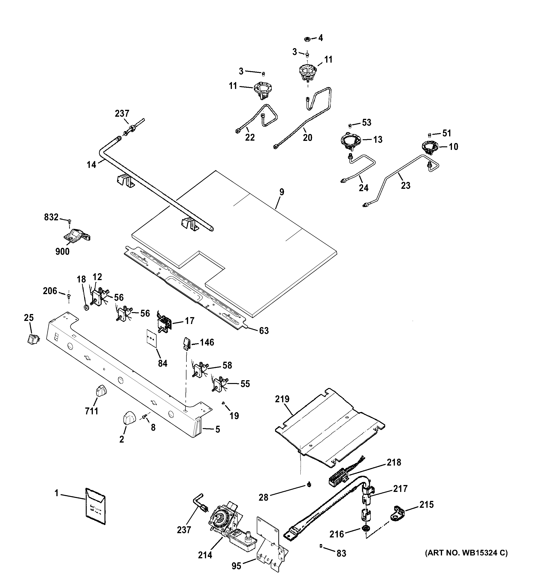 GE AGBS45DEF1BS gas & burner parts diagram