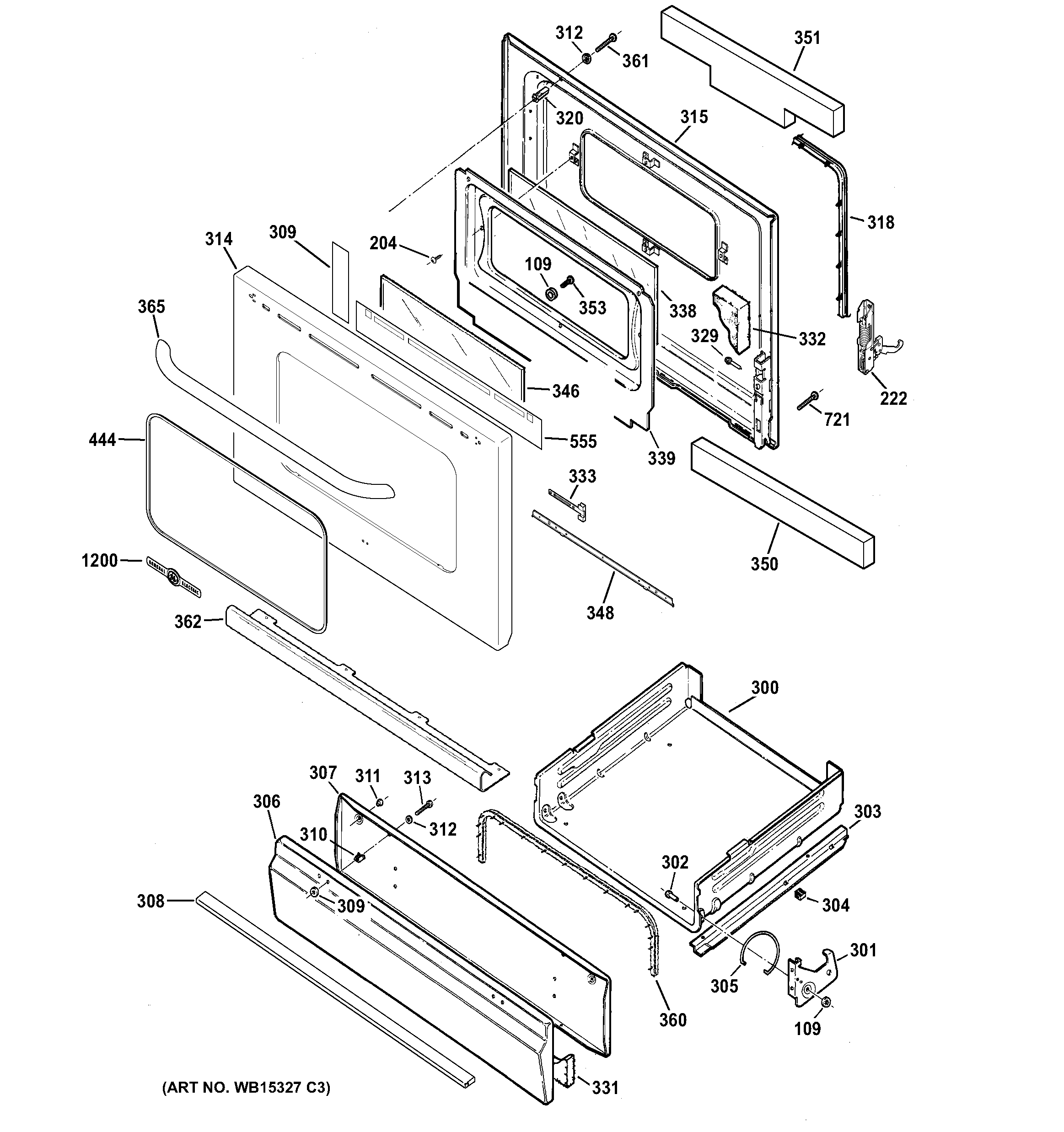 GE AGBS45DEF1BS door & drawer parts diagram