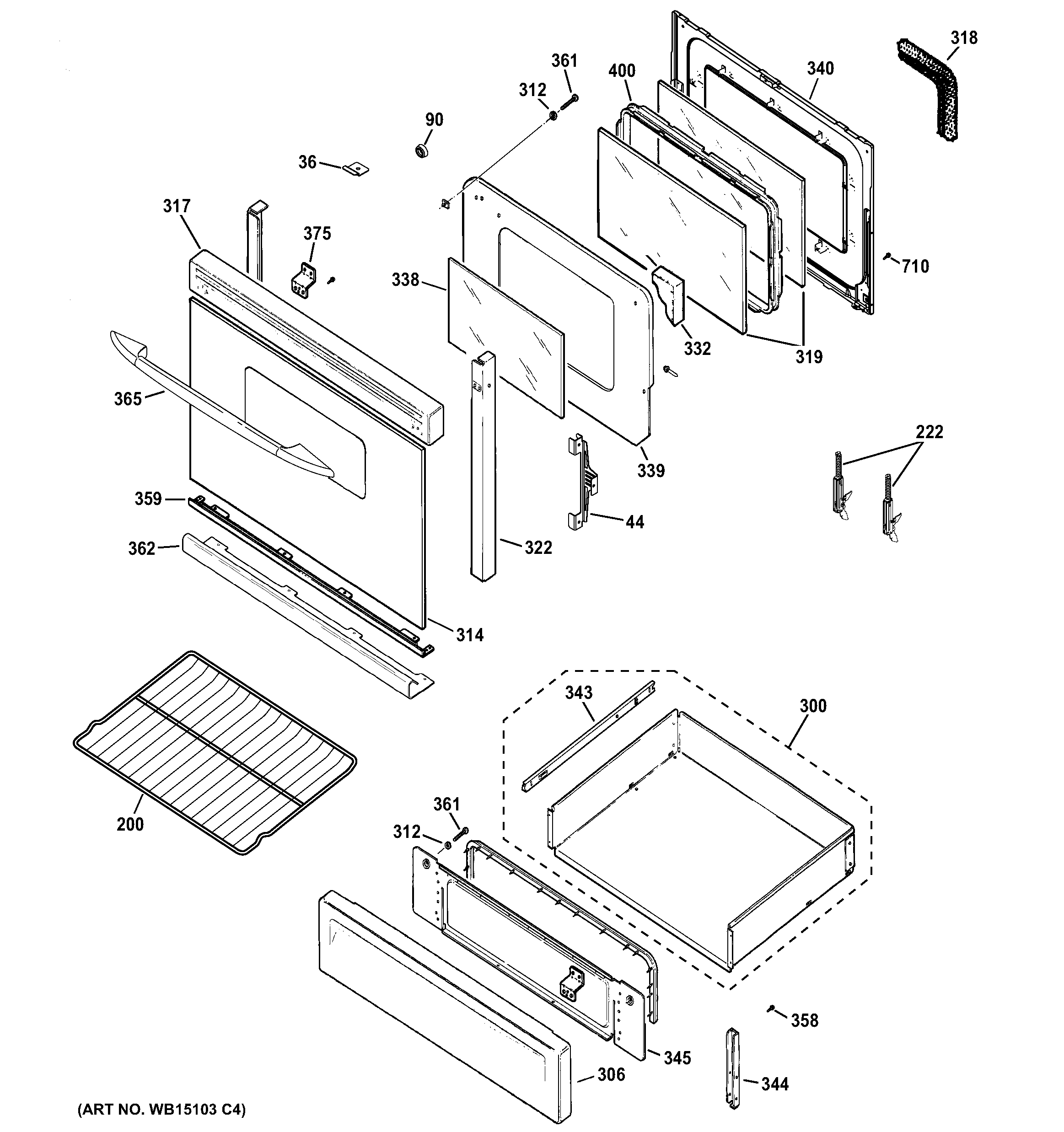 GE PGB910DET2WW door & drawer parts diagram