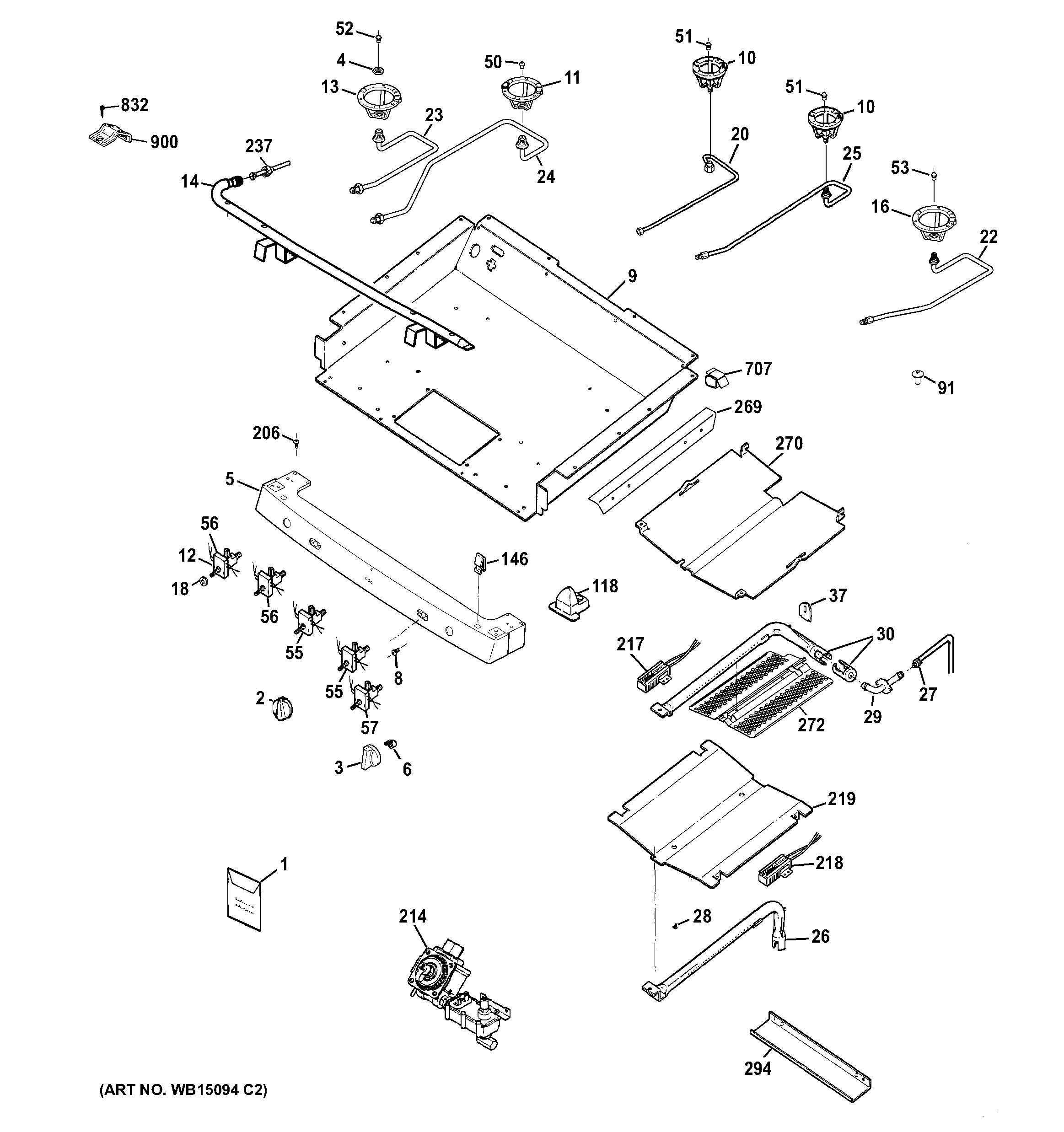 GE PGB900SET3SS gas & burner parts diagram