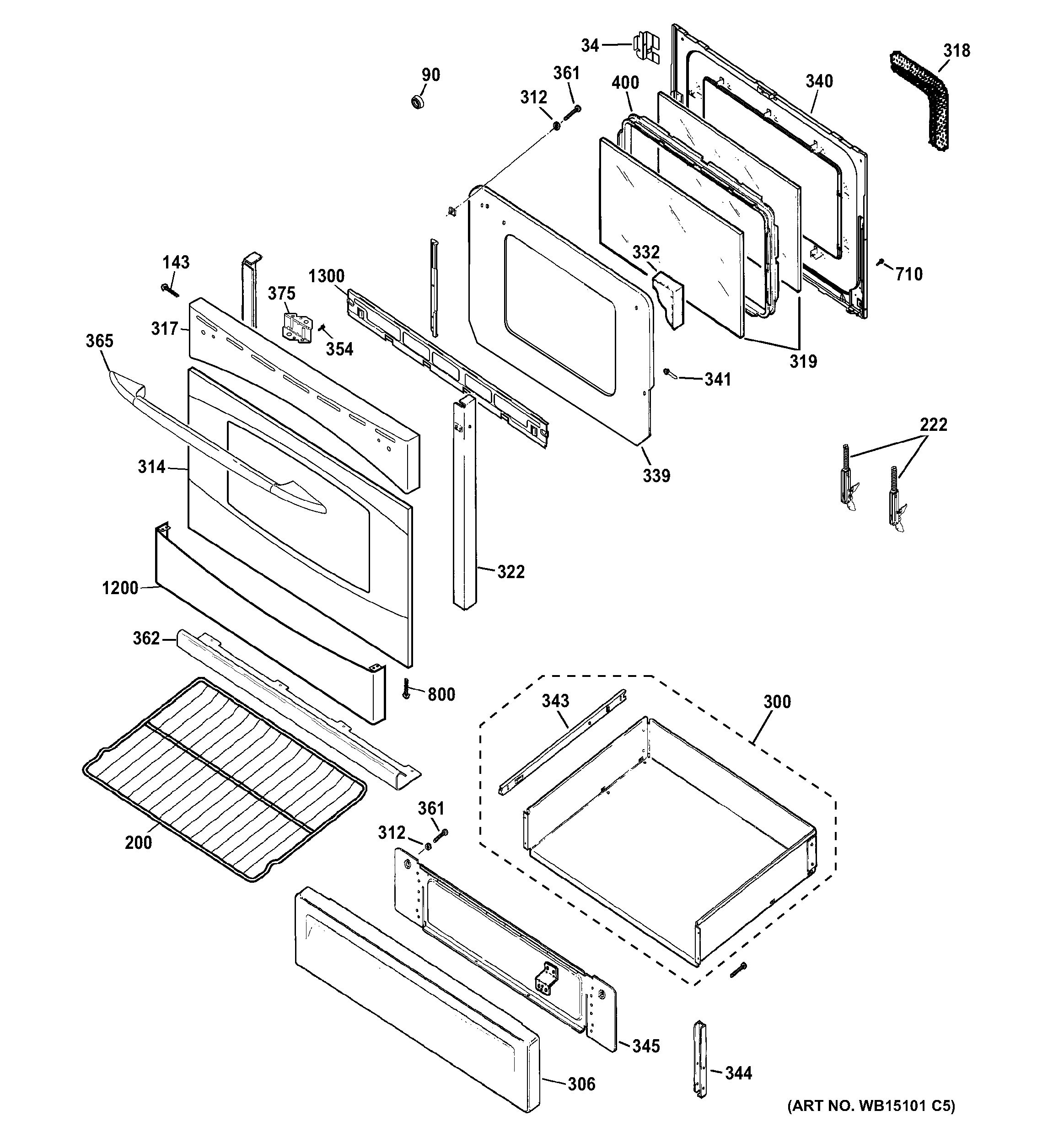 GE PGB900SET3SS door & drawer parts diagram