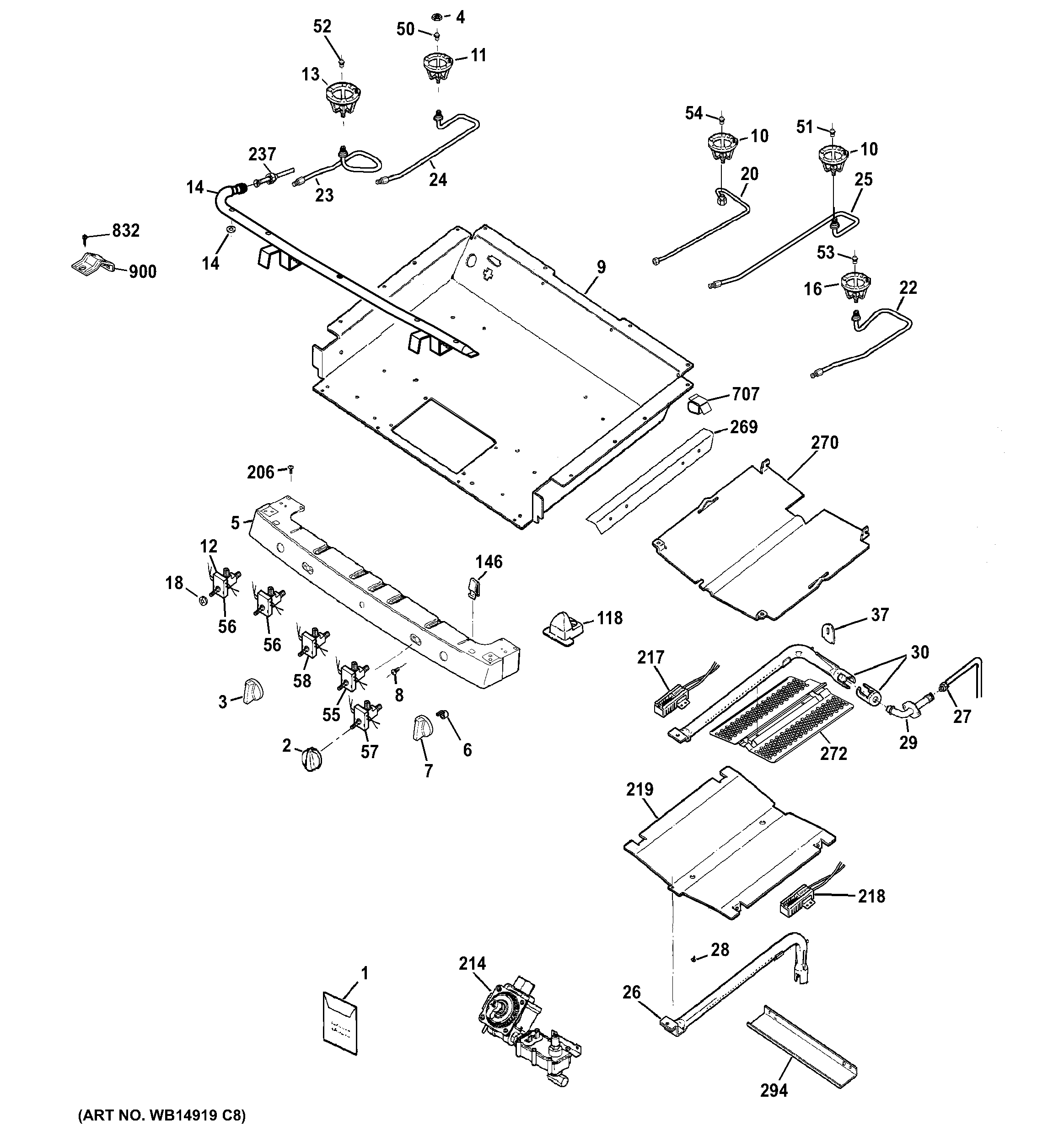 GE PGB915SET2SS gas & burner parts diagram