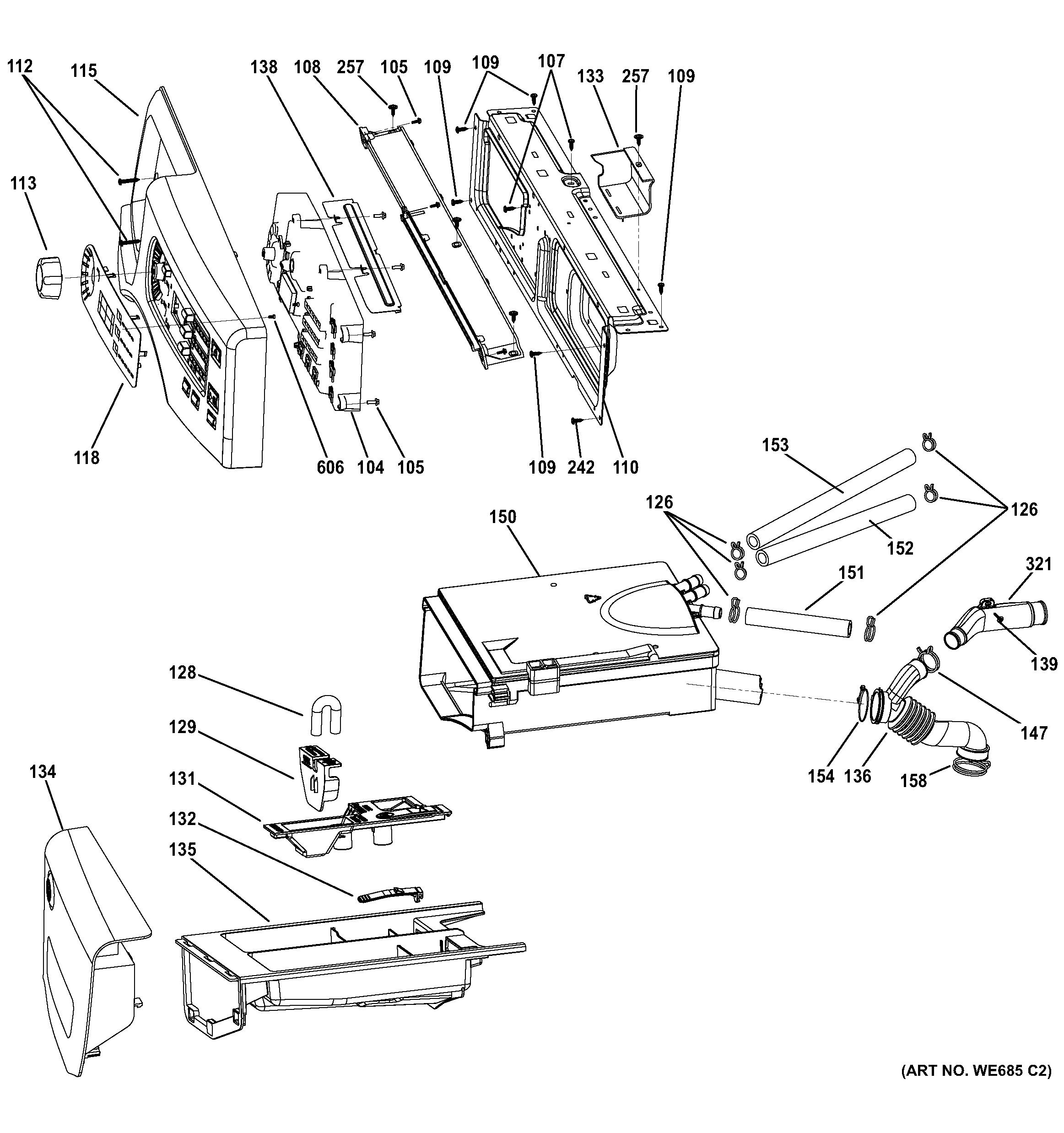 GE GFW400SCK0WW controls & dispenser diagram