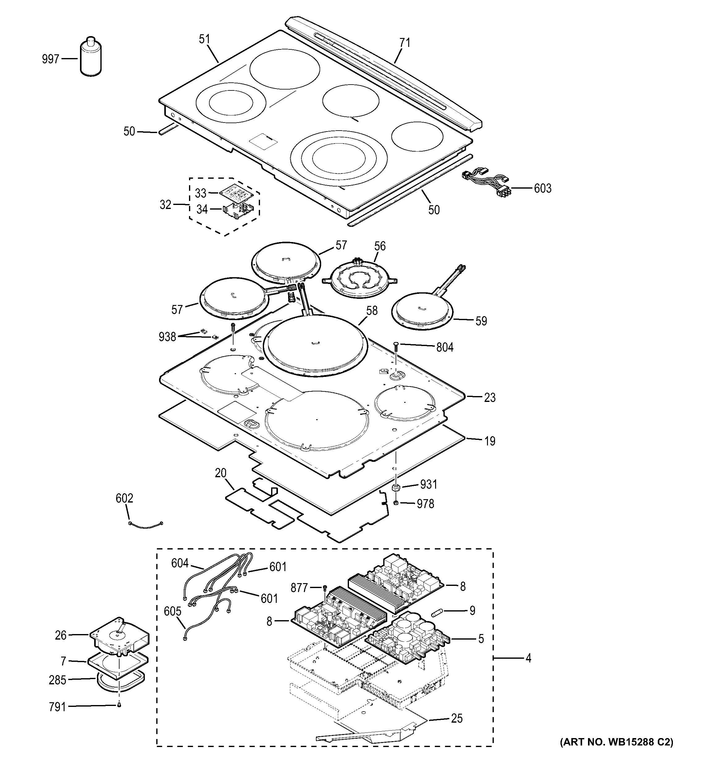 GE PHS920SF1SS cooktop diagram