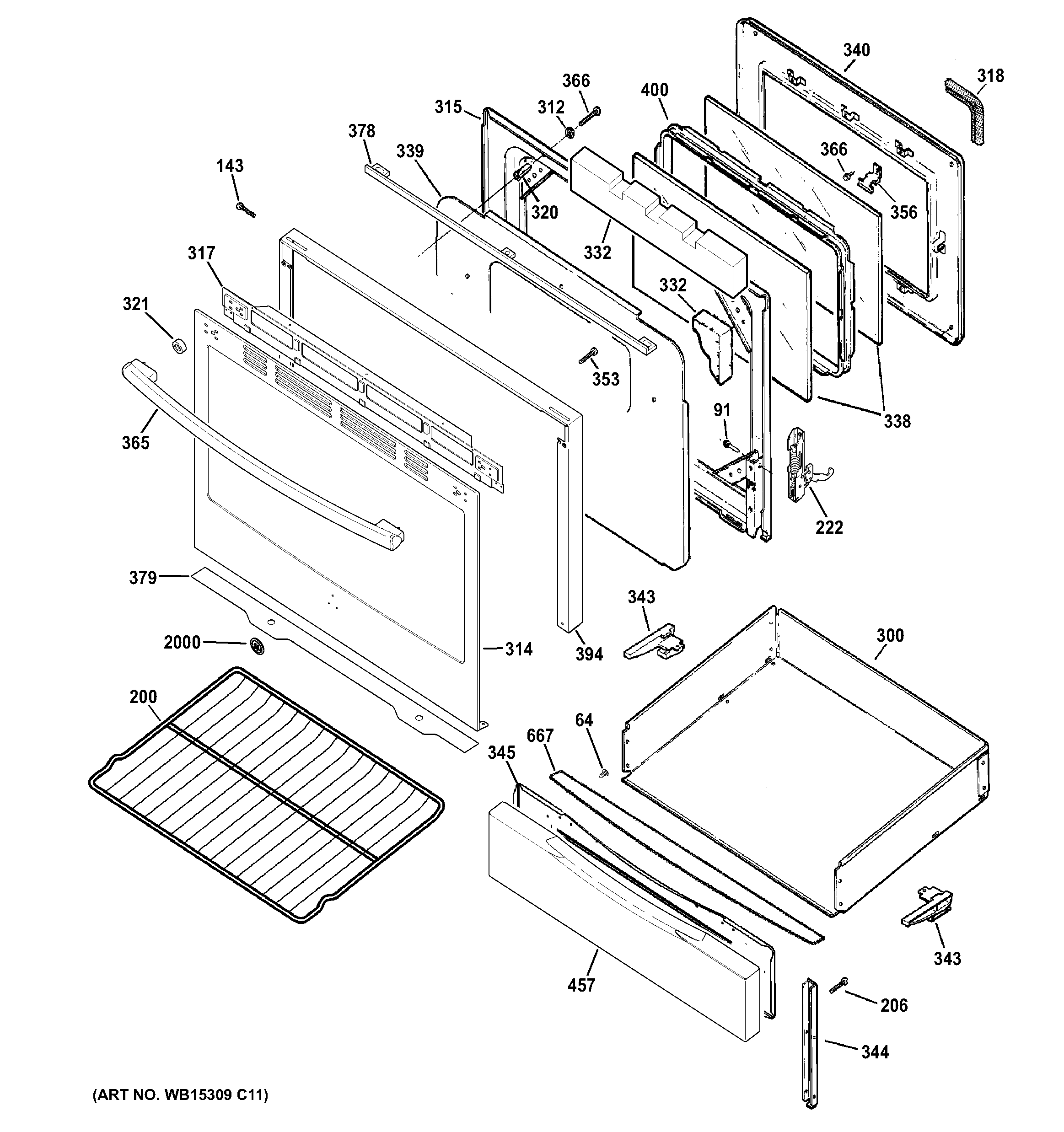 GE JGB650SEF1SS door & drawer parts diagram