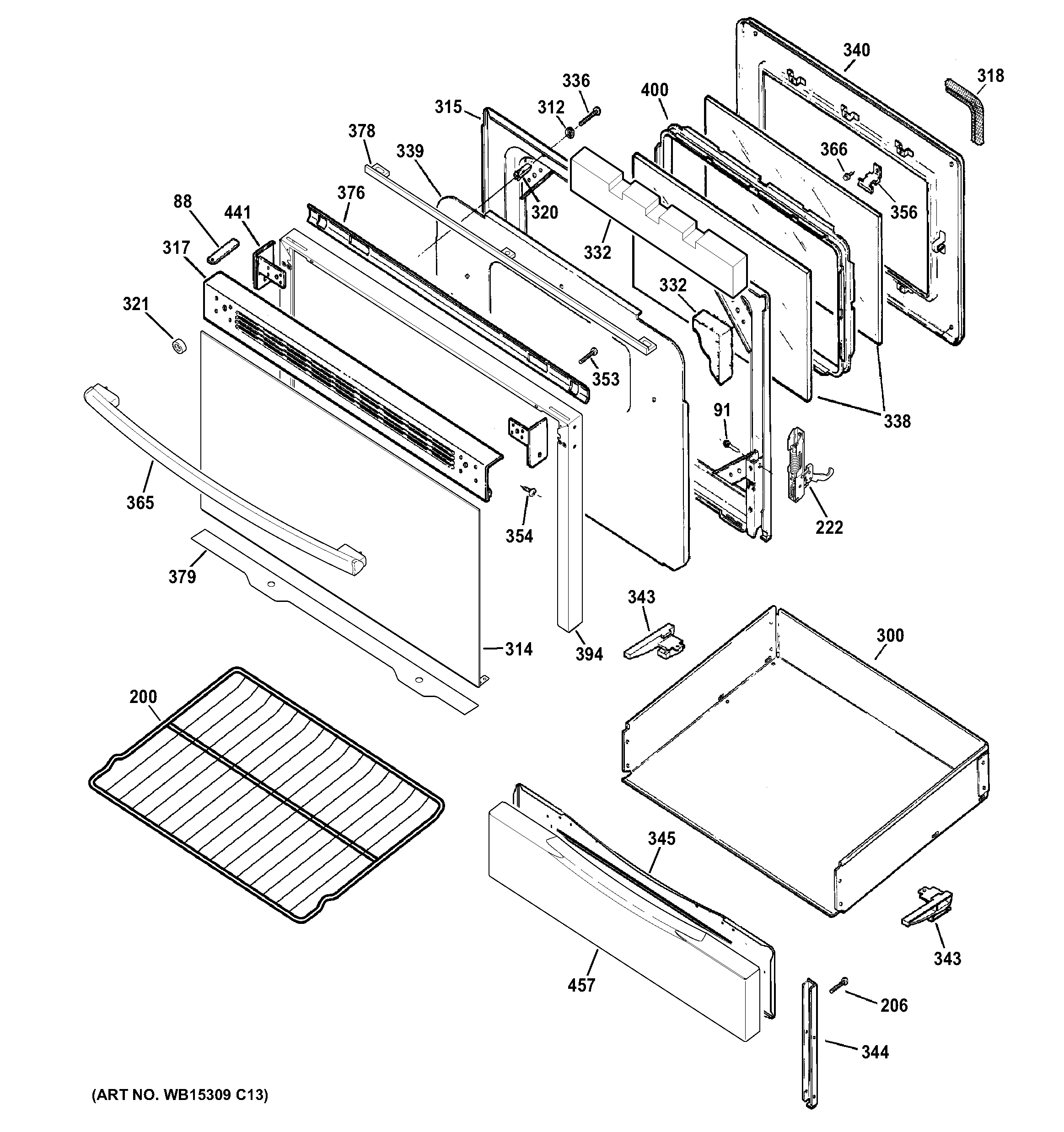 GE JGB690DEF1WW door & drawer parts diagram