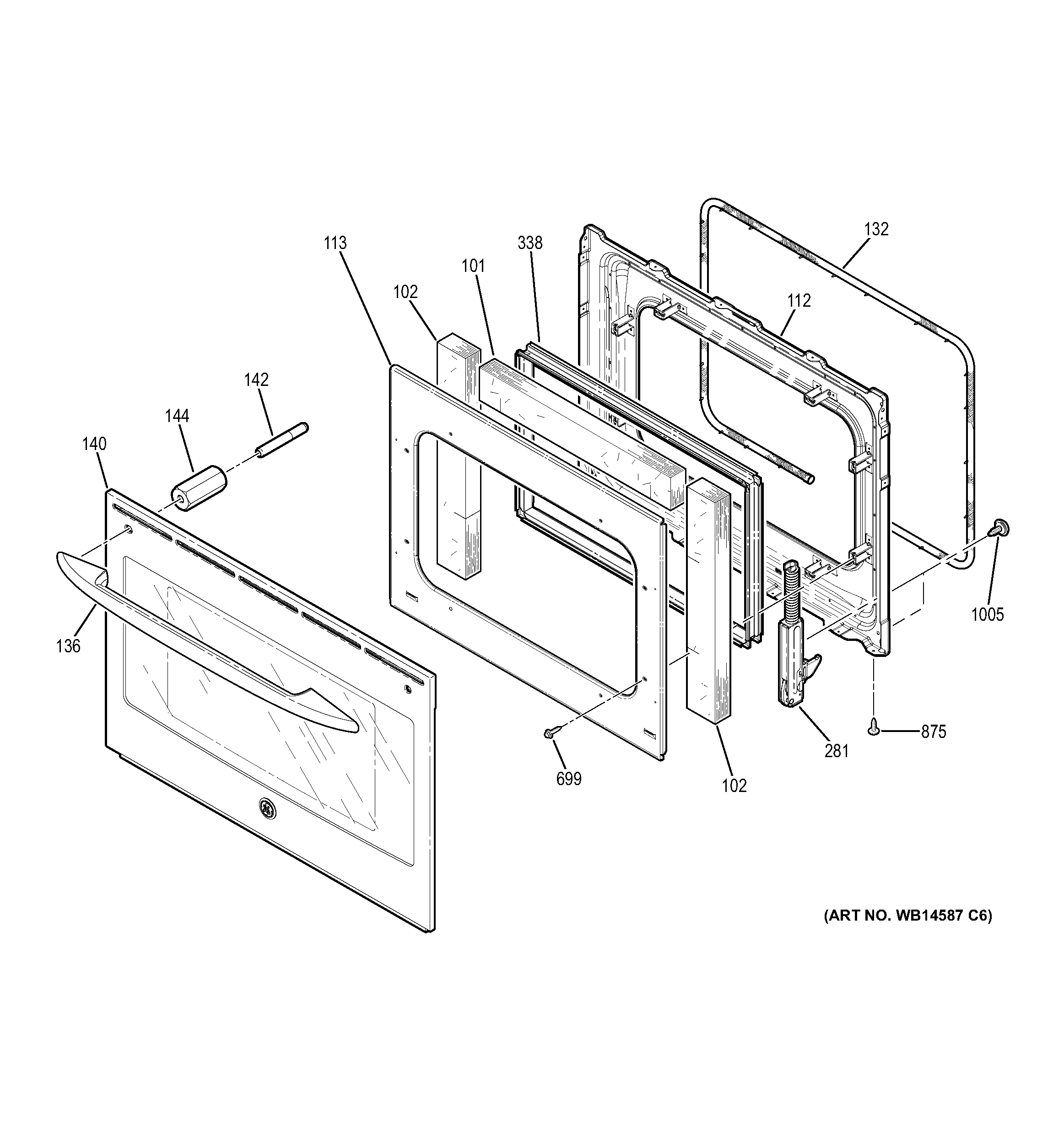GE JS250DF1BB door diagram