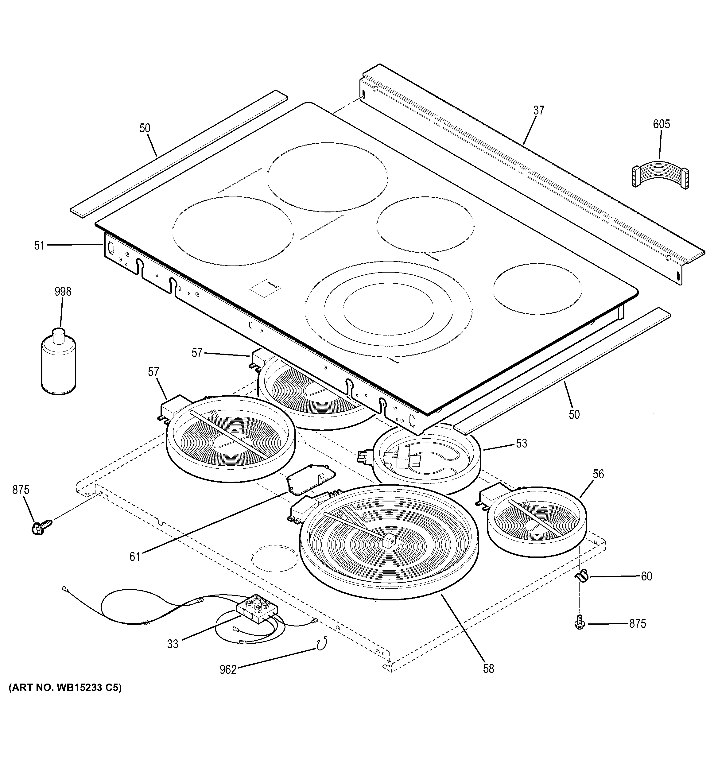 GE JS750DF3BB cooktop diagram