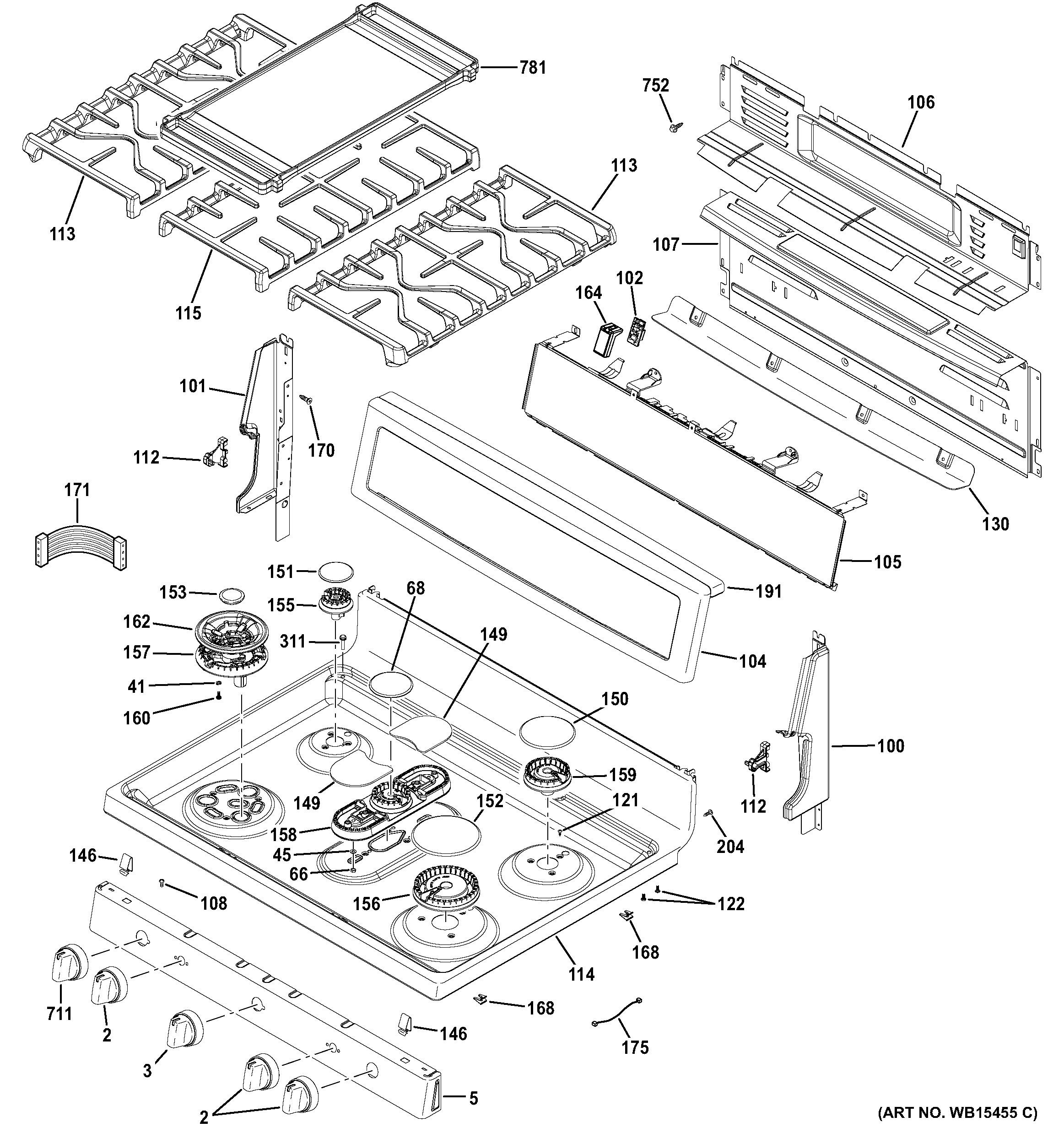 GE PGB940ZEJ1SS control panel & cooktop diagram