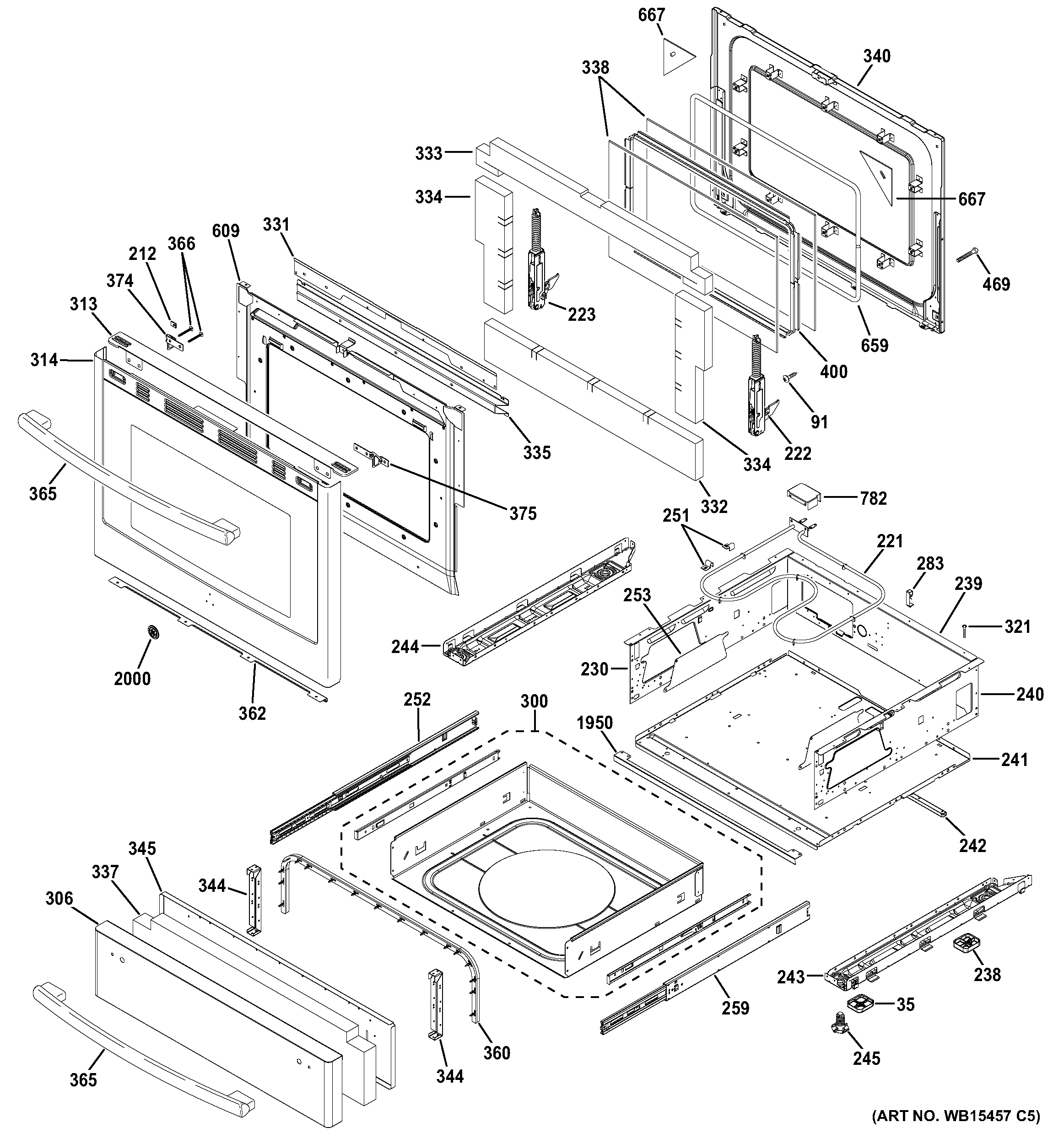 GE PGB940ZEJ1SS door & drawer parts diagram