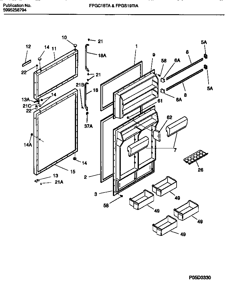 Frigidaire FPGS19TIAL4 door section diagram