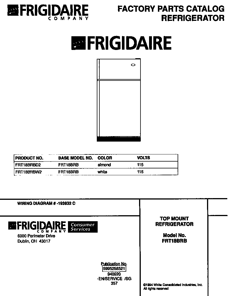 Frigidaire FRT18BRBD2 cover page diagram