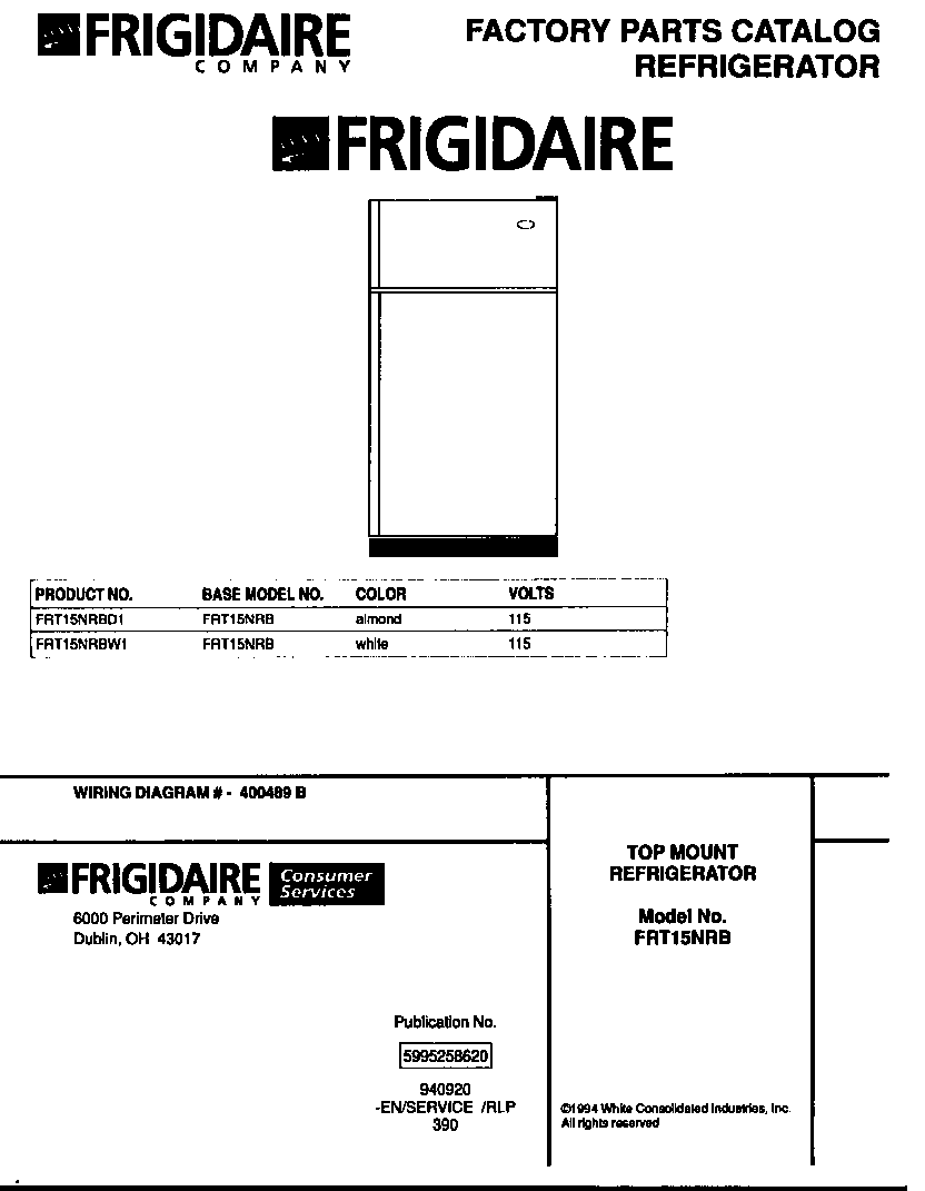 Frigidaire FRT15NRBD1 cover page diagram