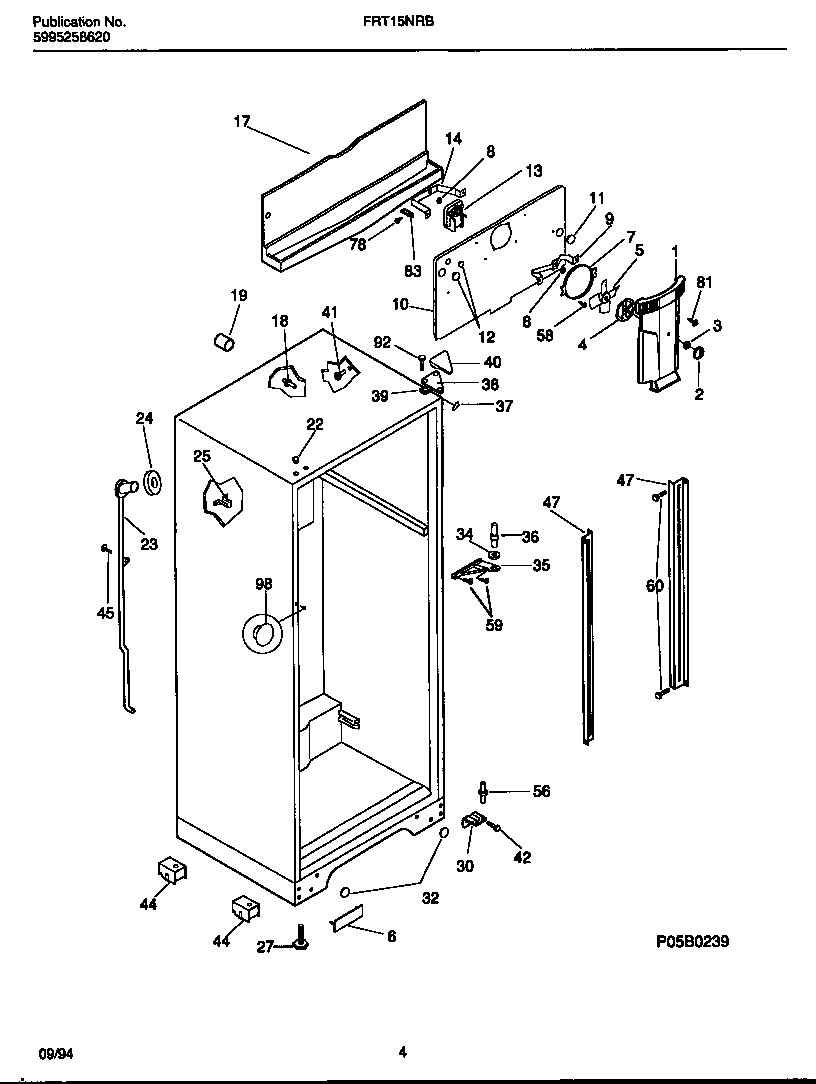 Frigidaire FRT15NRBD1 cabinet with fan assembly diagram