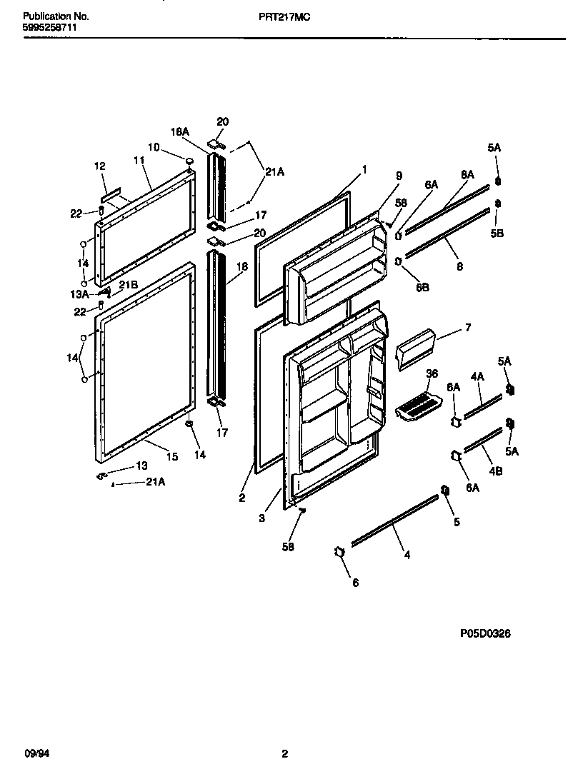 White-Westinghouse PRT215MCW5 door section diagram