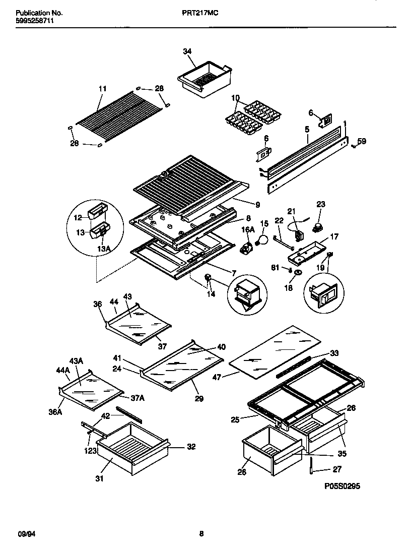 White-Westinghouse PRT215MCW5 shelves, controls, divider, mullion diagram
