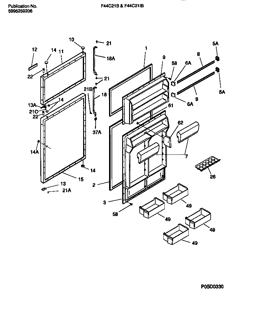 Frigidaire F44C21BW0 door section diagram