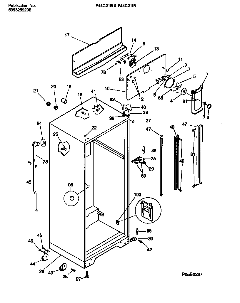 Frigidaire F44C21BW0 cabinet w/ fan assembly diagram