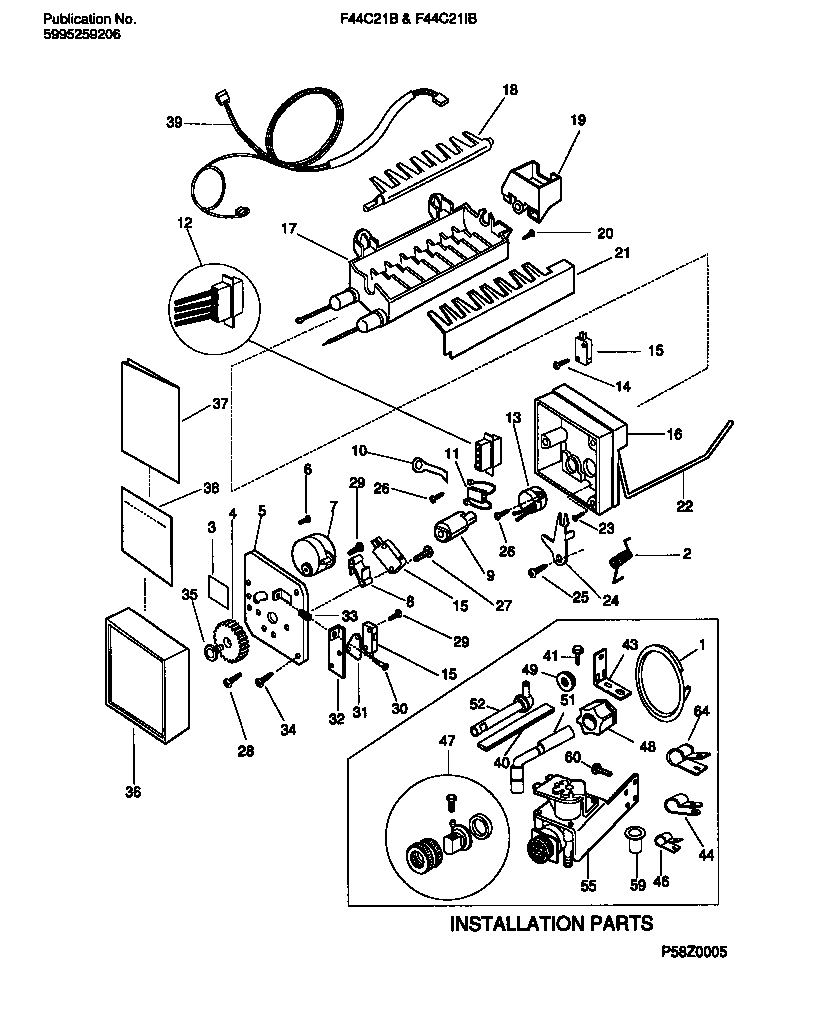 Frigidaire F44C21BW0 ice maker components diagram