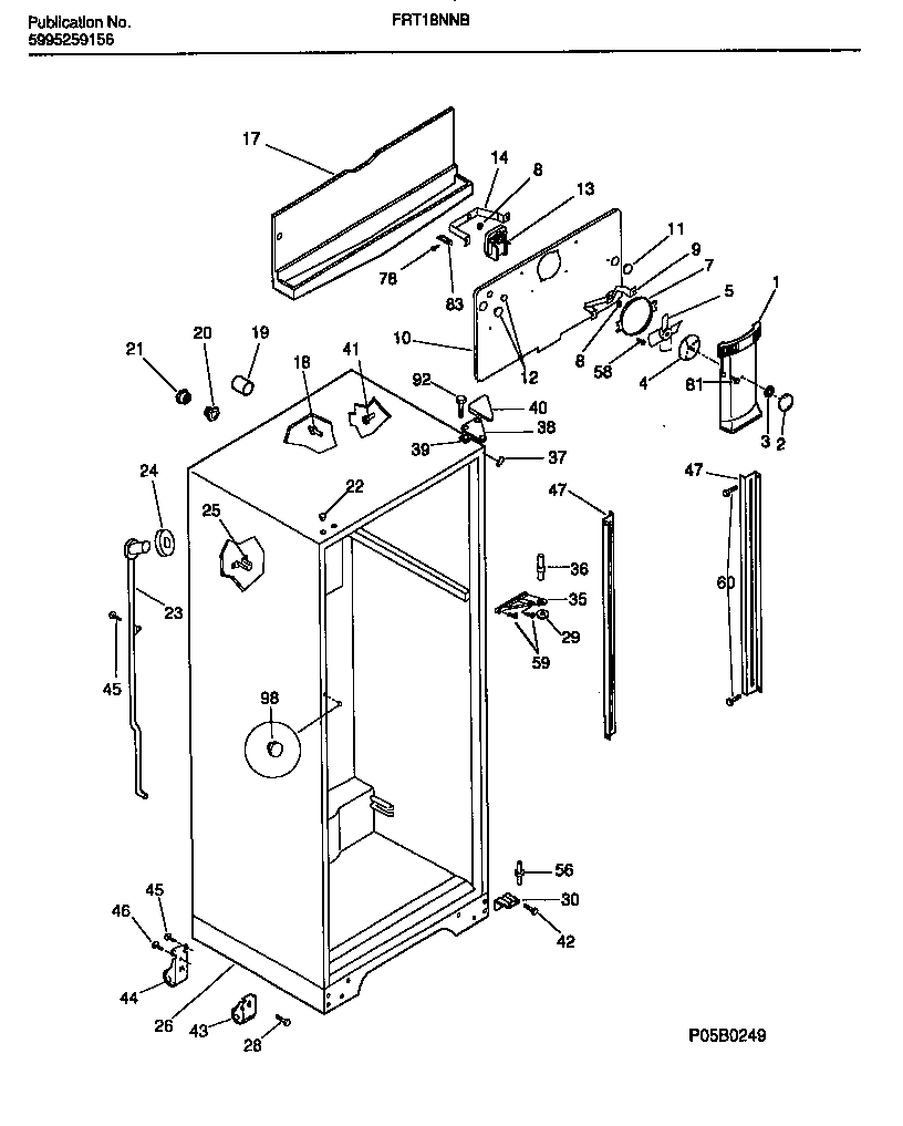 Frigidaire FRT18NNBW2 cabinet w/fan assembly diagram