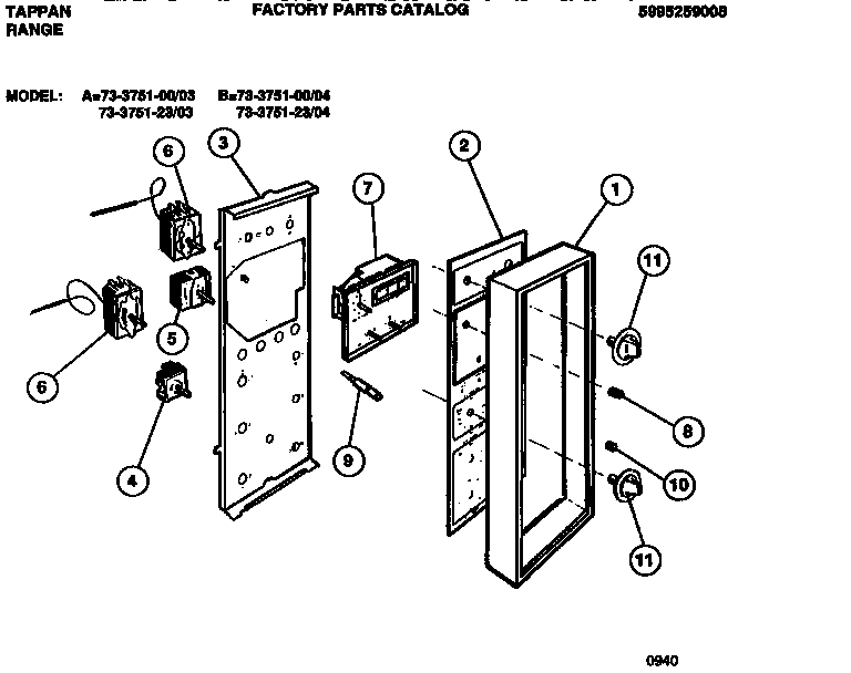 Tappan 73-3751-00-03 oven controls diagram