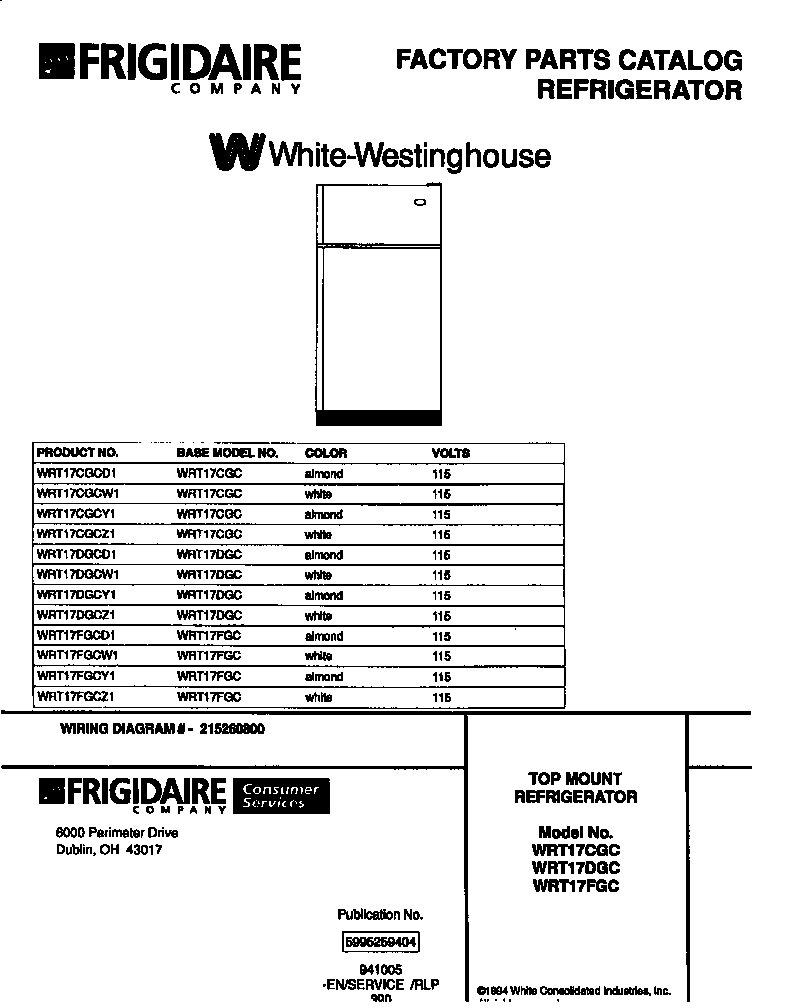 White-Westinghouse WRT17DGCY1 refrigerator diagram