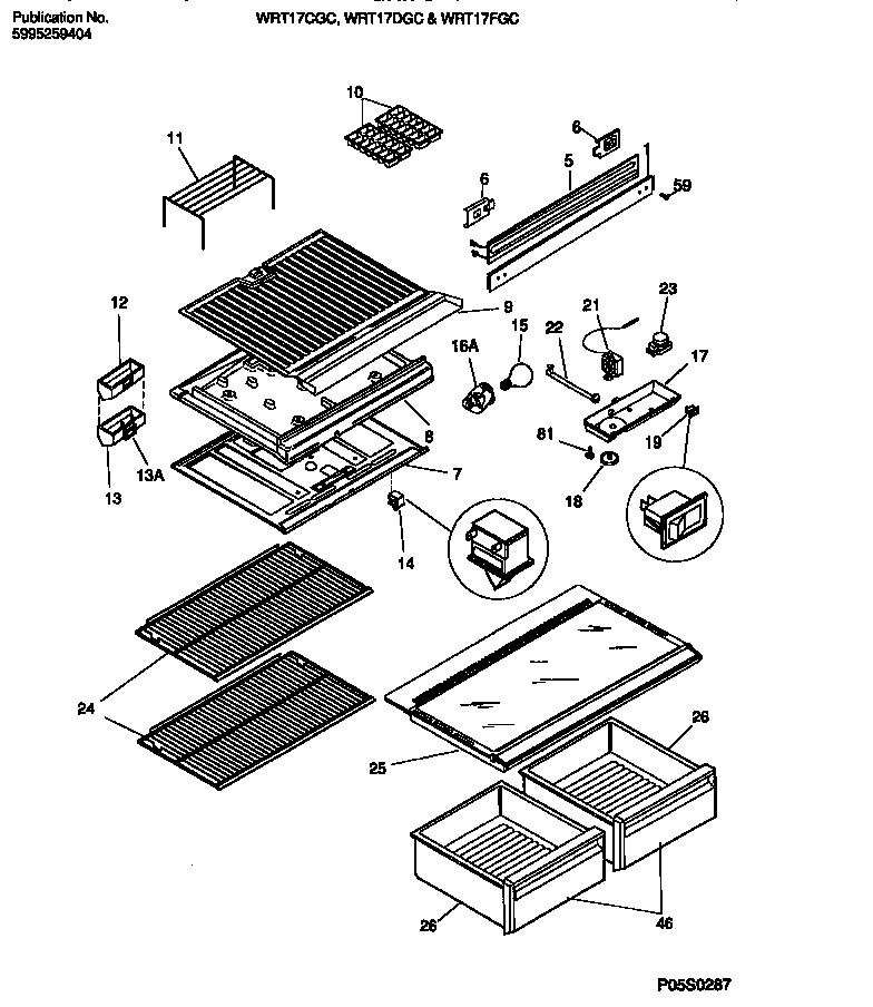 White-Westinghouse WRT17DGCY1 shelves, controls, divider, mullion diagram