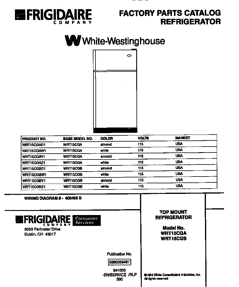 White-Westinghouse WRT15CGAD1 refrigerator diagram