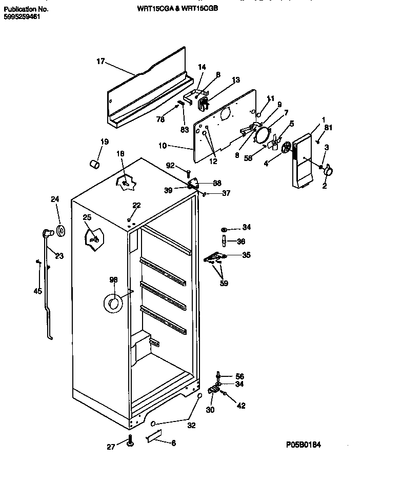 White-Westinghouse WRT15CGAD1 cabinet w/ fan assembly diagram