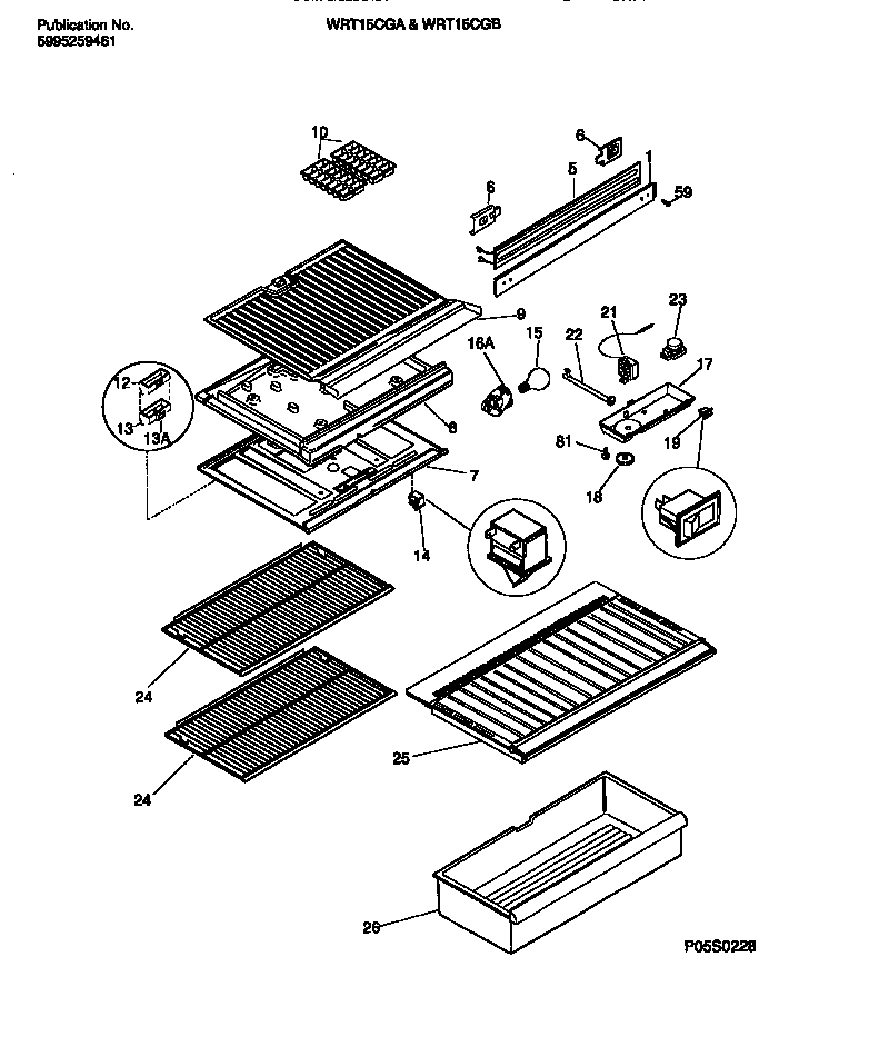 White-Westinghouse WRT15CGAD1 shelves, controls, divider, mullion diagram