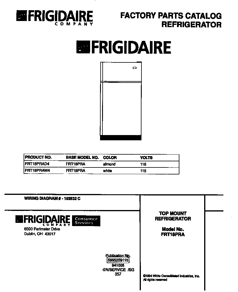 Frigidaire FRT18PRAD4 refrigerator diagram