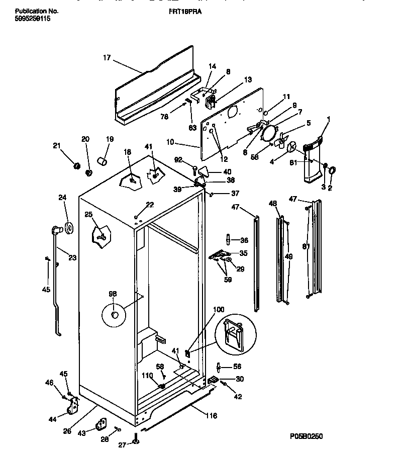 Frigidaire FRT18PRAD4 cabinet w/ fan assembly diagram