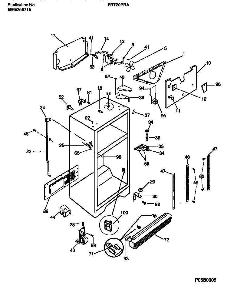 Frigidaire FRT20PRAD3 cabinet w/fan assembly diagram