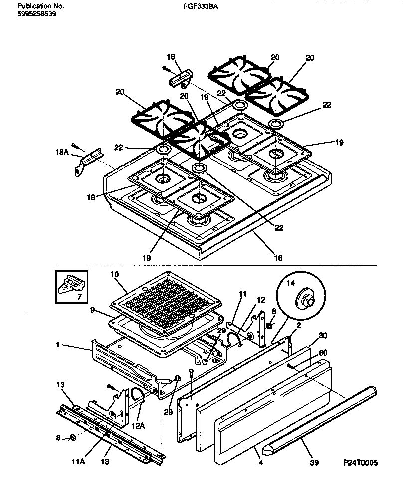 Frigidaire FGF333BADB top/drawer diagram