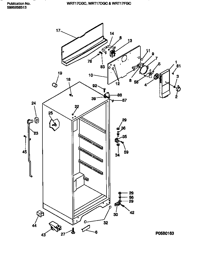 White-Westinghouse WRT17FGCW0 cabinet w/ fan assembly diagram