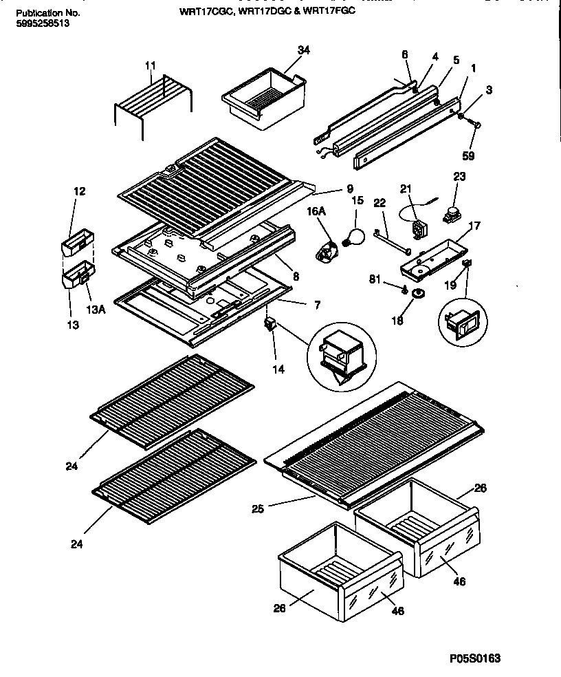 White-Westinghouse WRT17FGCW0 shelves, controls, divider, mullion diagram